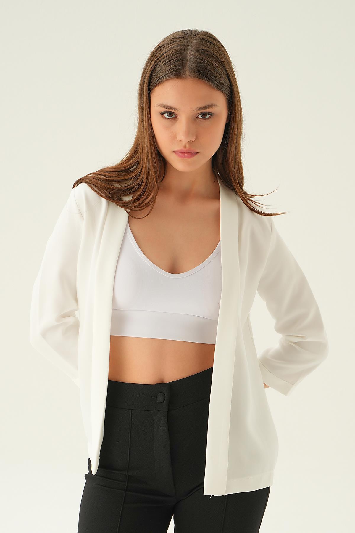 Ekru Kol Katlamalı Ceket 6382-1 - 4