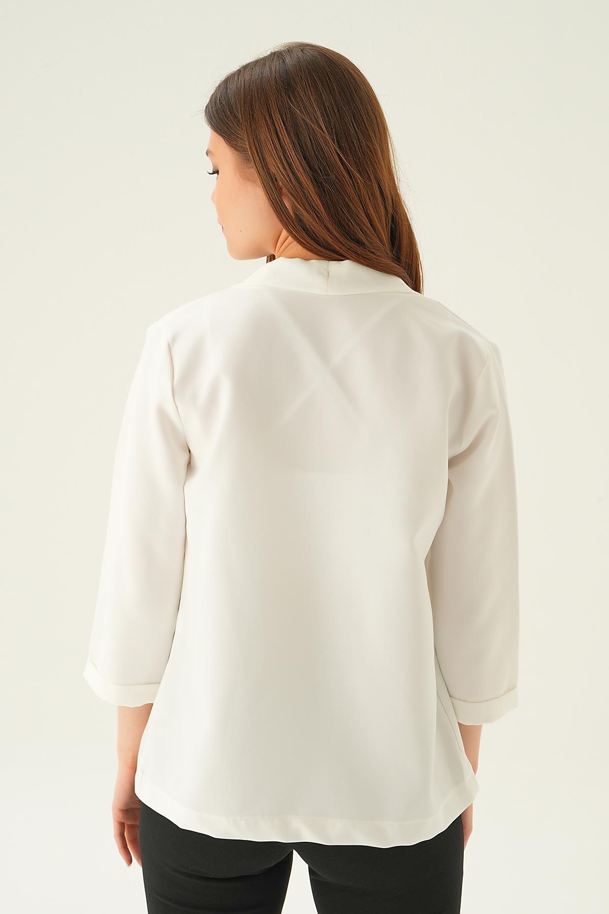 Ekru Kol Katlamalı Ceket 6382-1 - 5