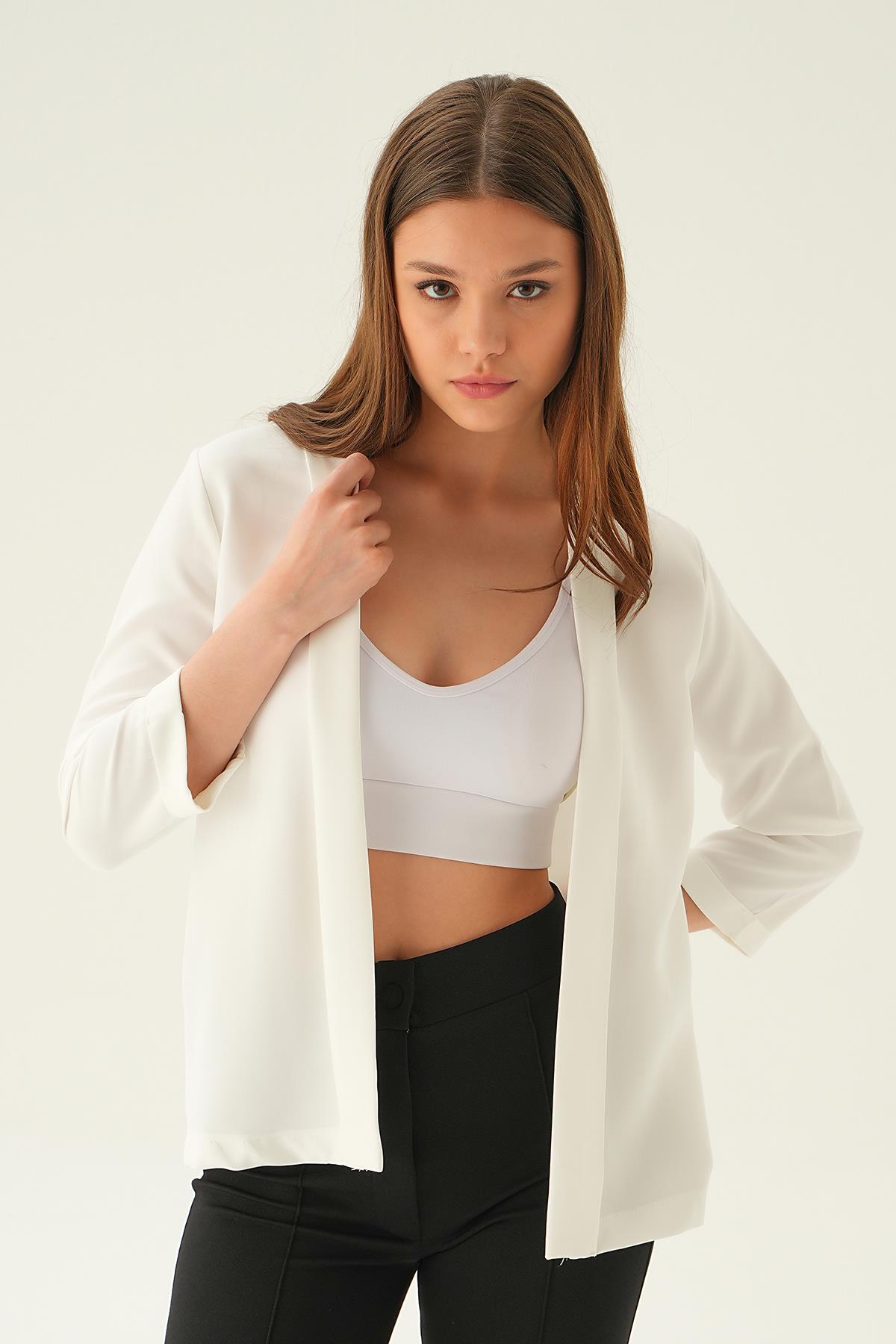 Ekru Kol Katlamalı Ceket 6382-1 