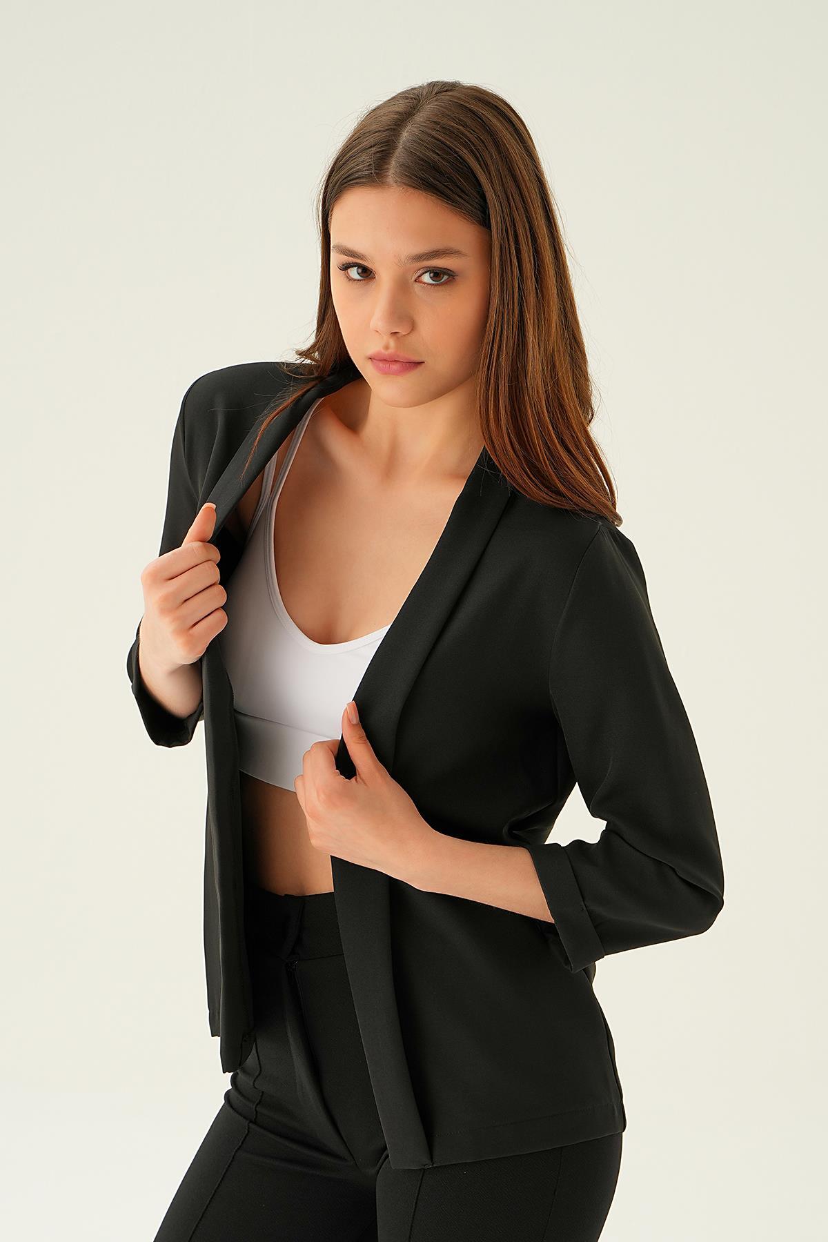 6382-1 Kol Katlamalı Ceket Siyah - RAYS