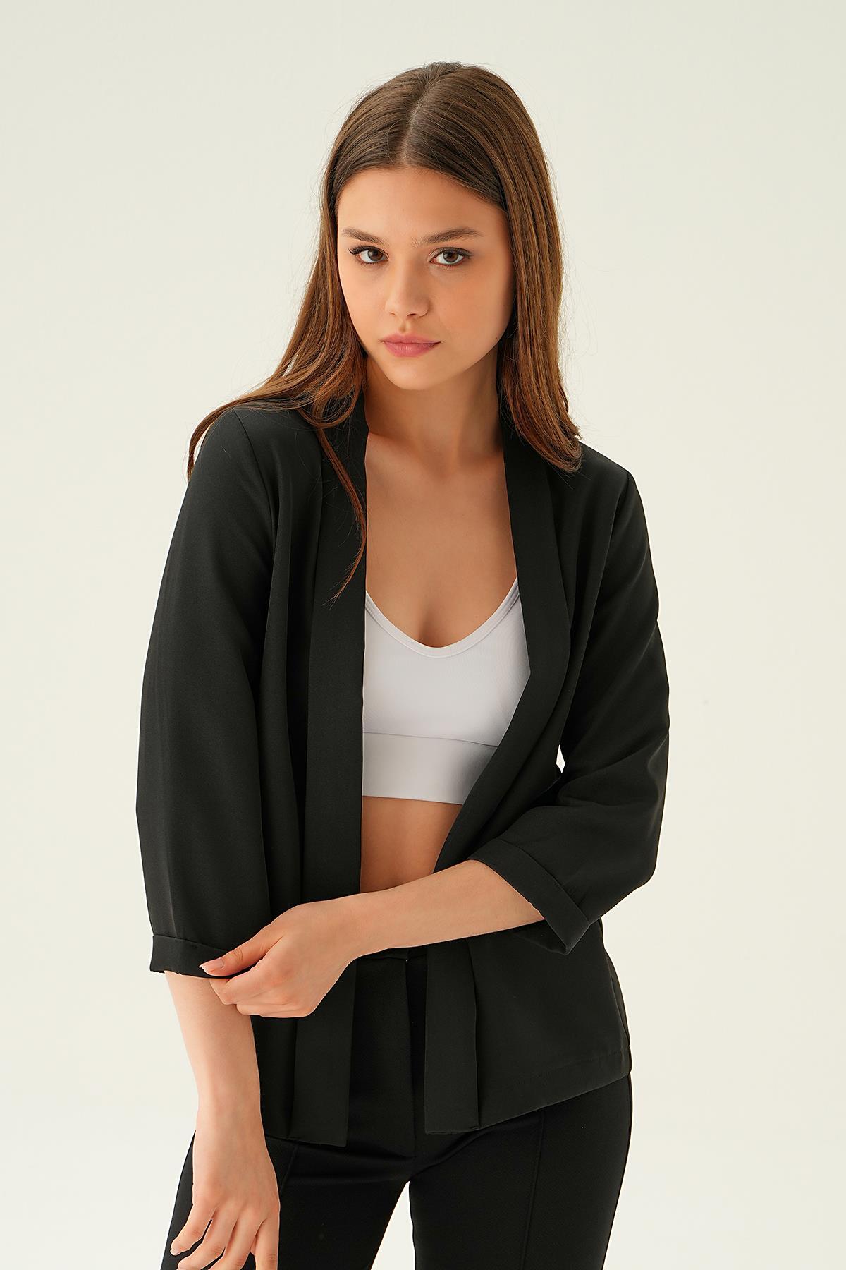 Siyah Kol Katlamalı Ceket 6382-1 - 4