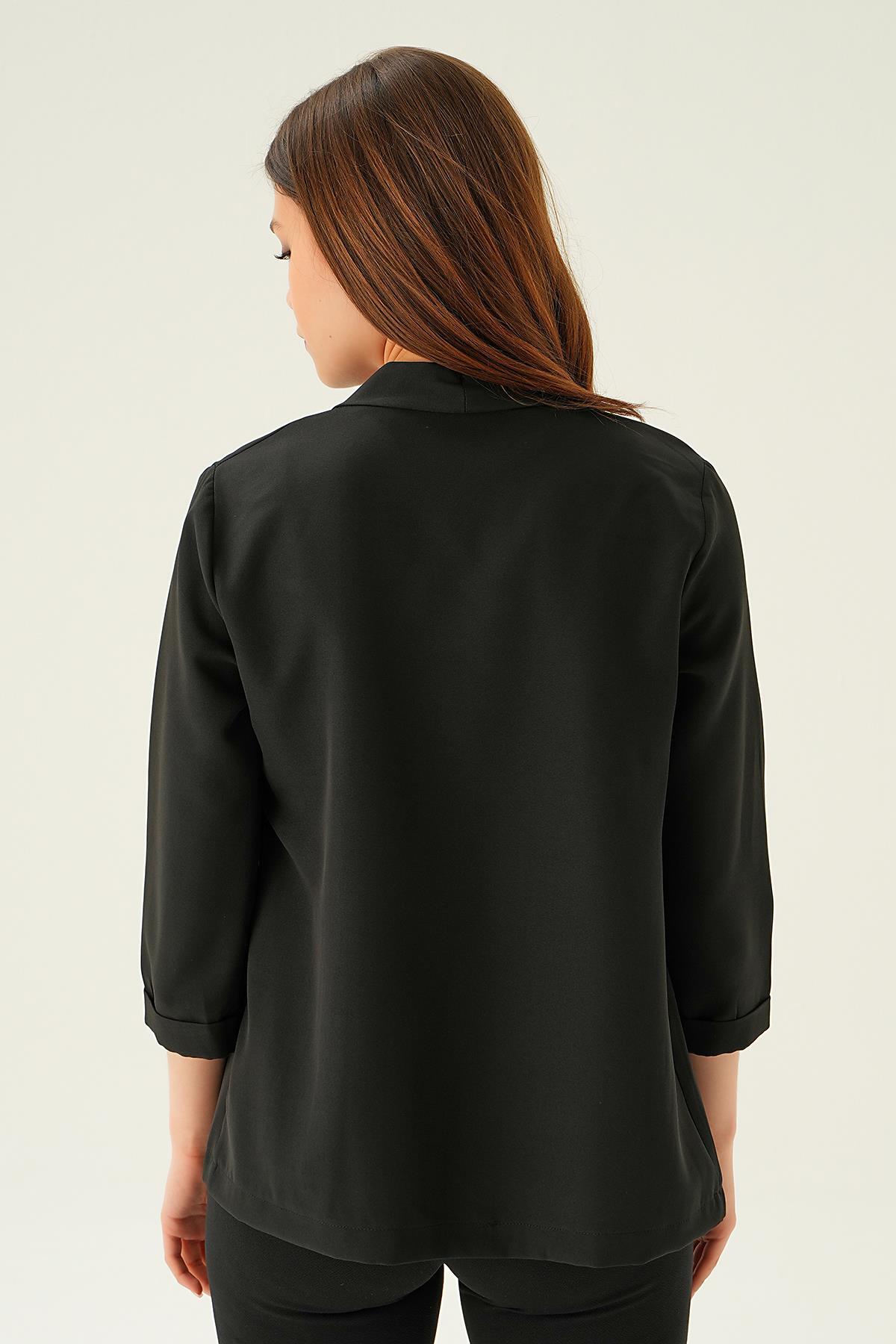 Siyah Kol Katlamalı Ceket 6382-1 - 5