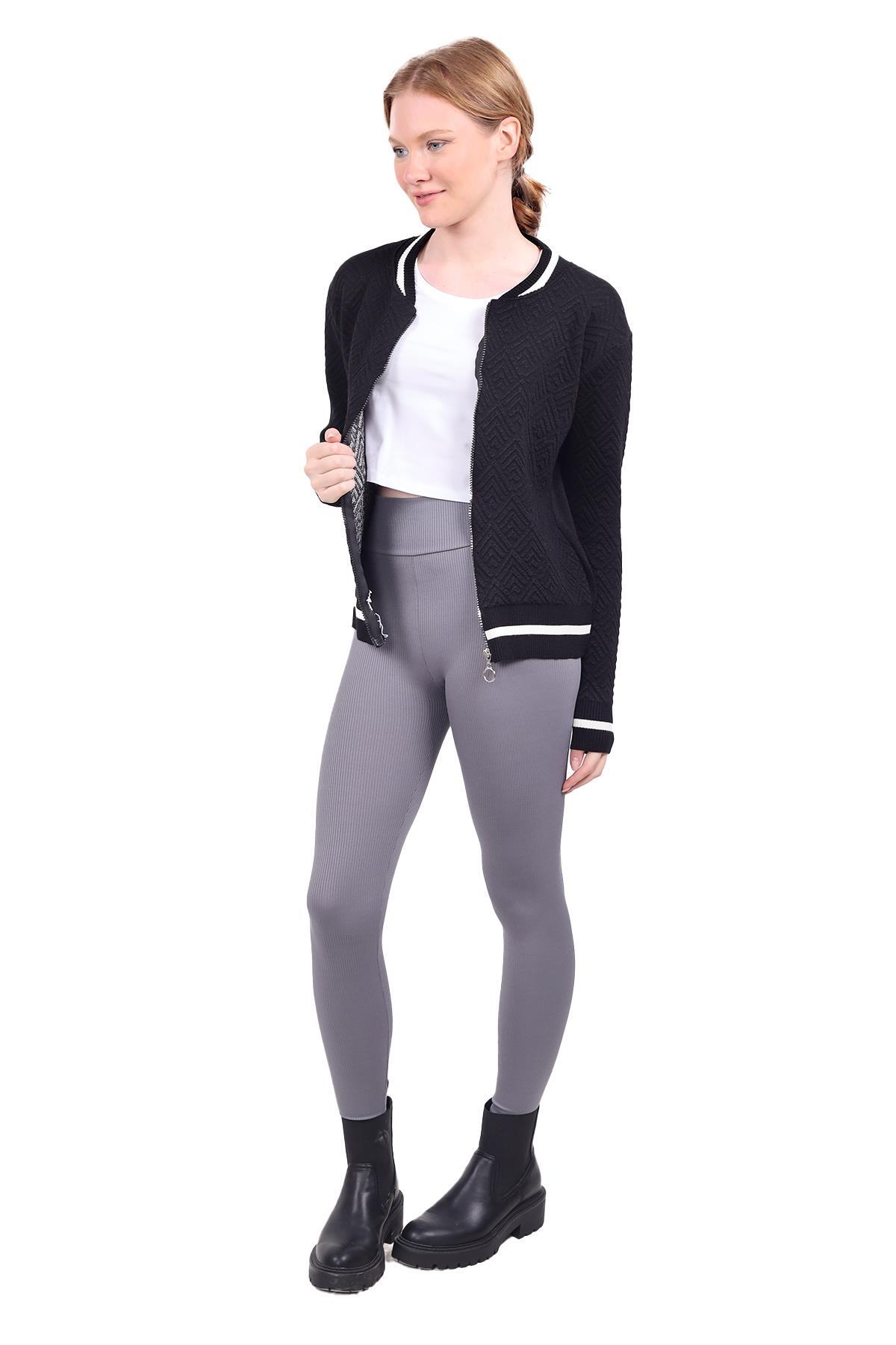 Siyah Fermuarlı Triko Kolej Hırka 6386 - 2