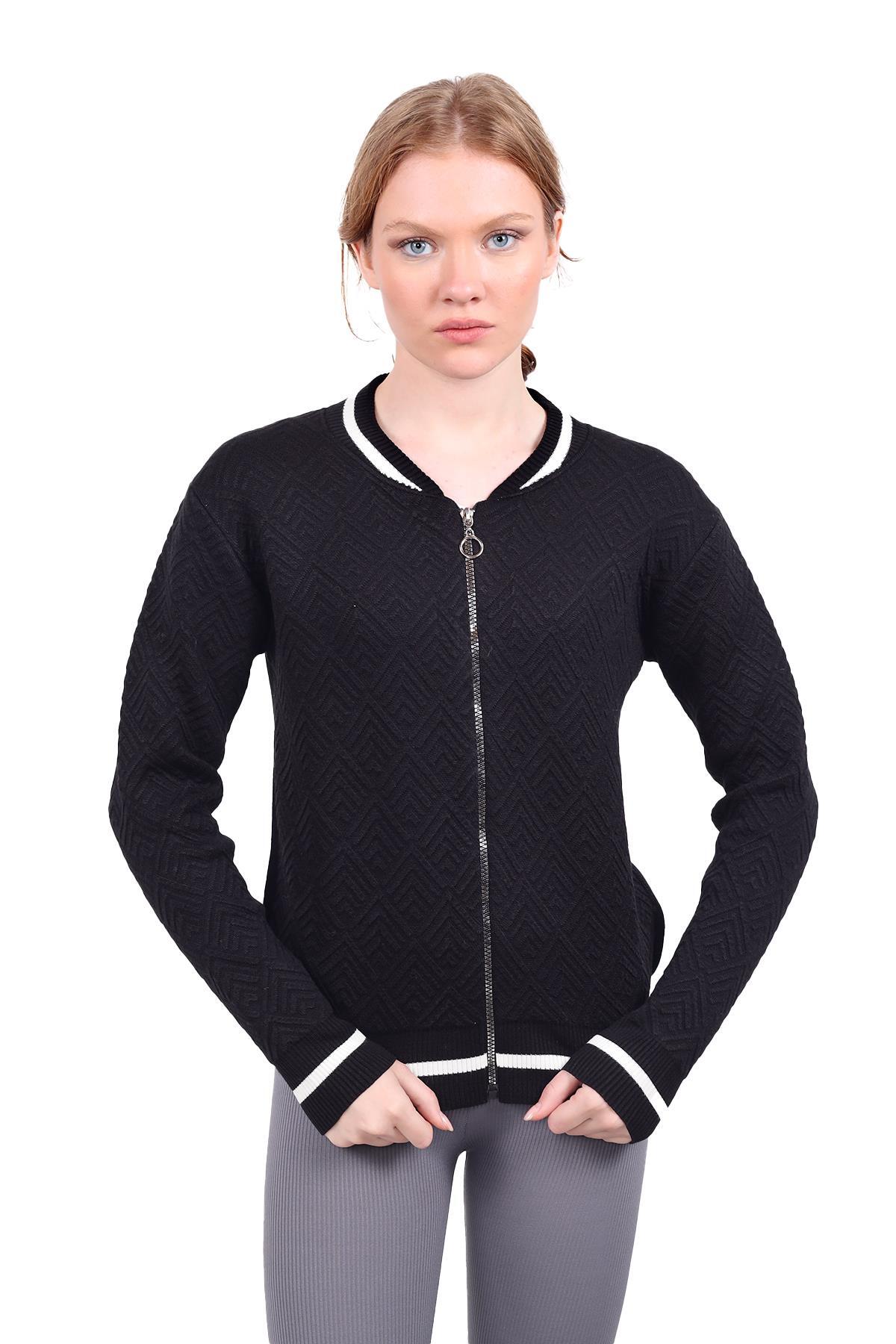 Siyah Fermuarlı Triko Kolej Hırka 6386 - 3