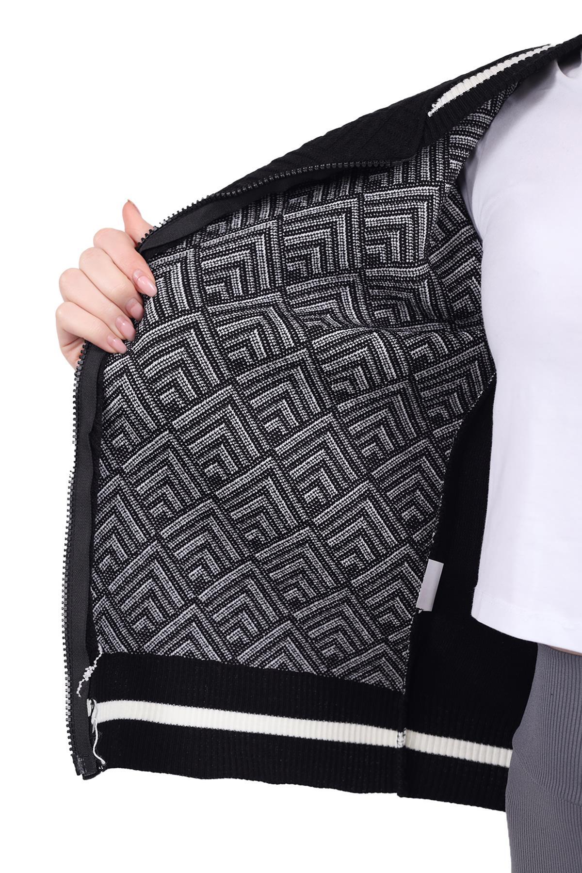 Siyah Fermuarlı Triko Kolej Hırka 6386 - 5