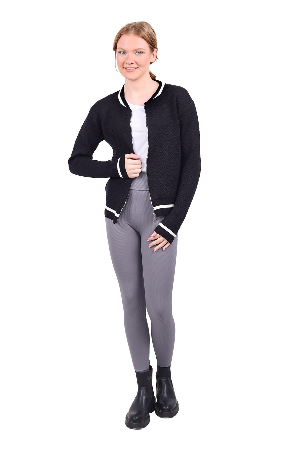 Siyah Fermuarlı Triko Kolej Hırka 6386 - 7