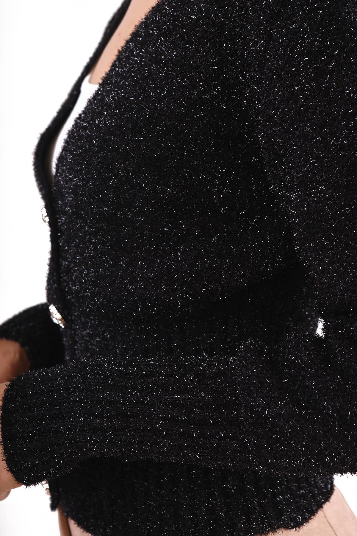 Siyah İnci Detay Simli Hırka 6390 - 4