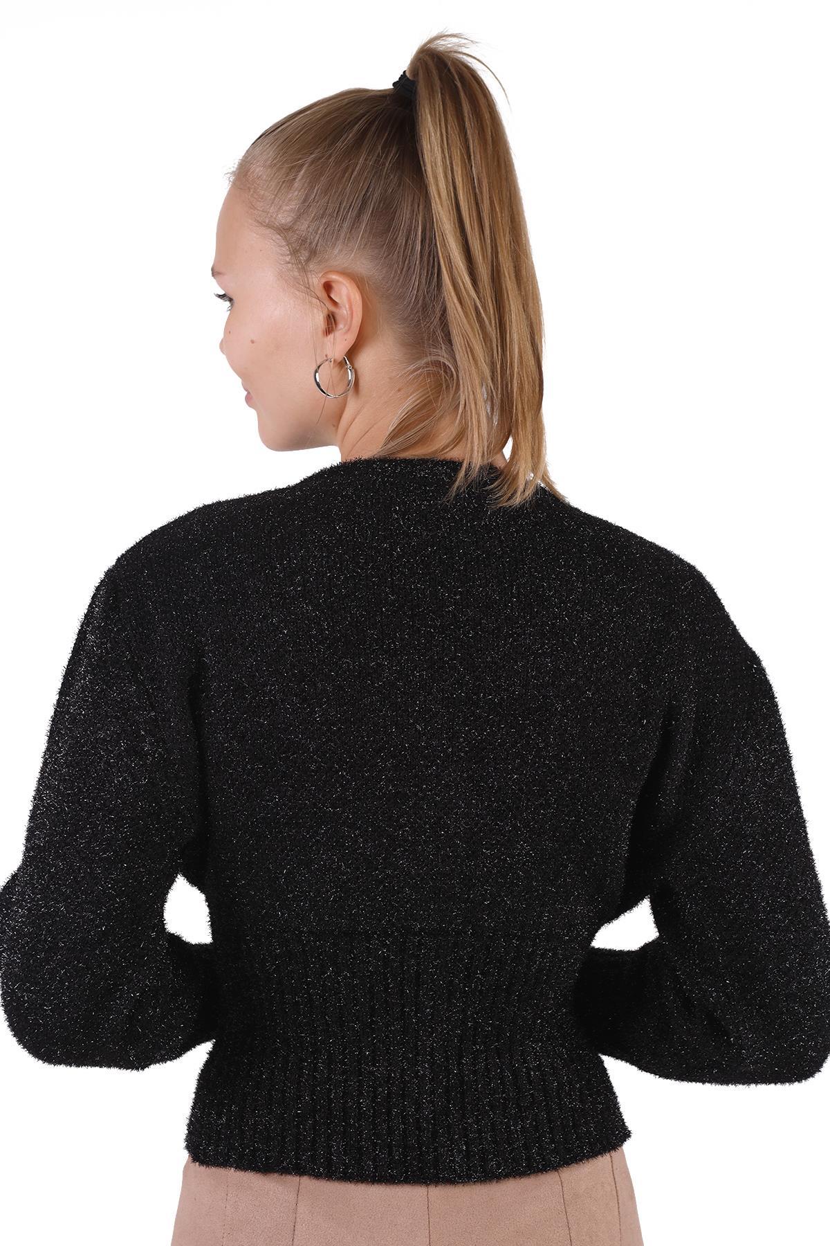 Siyah İnci Detay Simli Hırka 6390 - 5