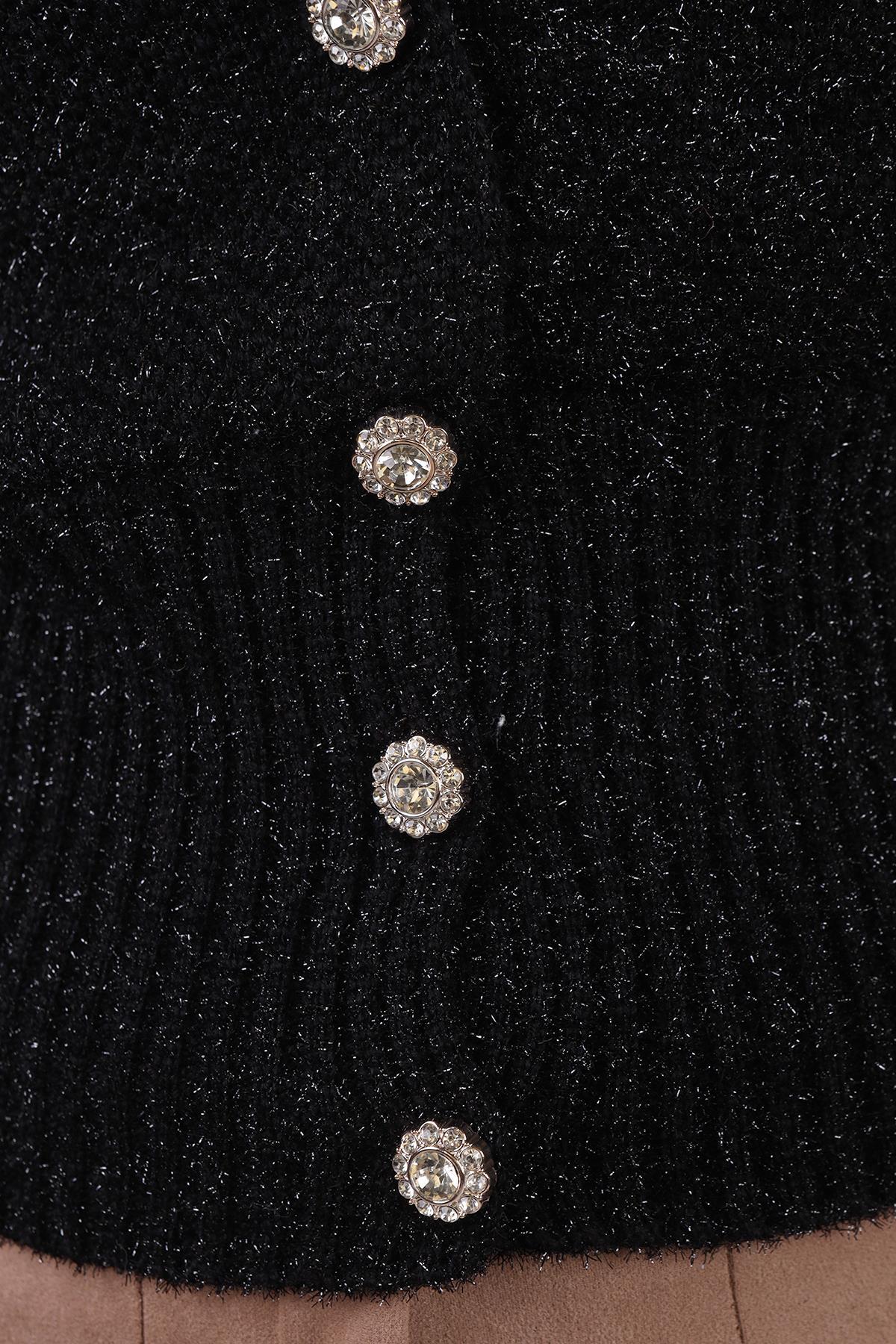 Siyah İnci Detay Simli Hırka 6390 - 8