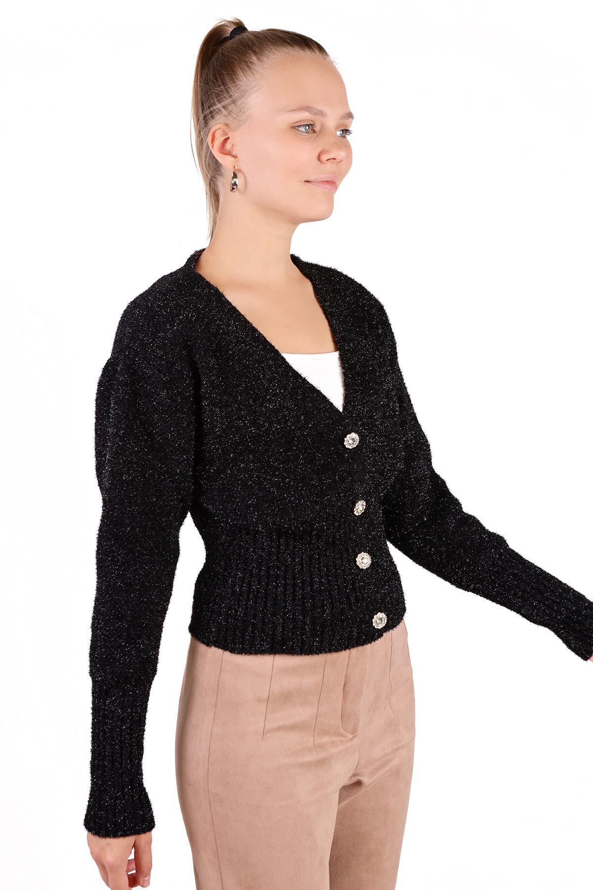 Siyah İnci Detay Simli Hırka 6390 - 9