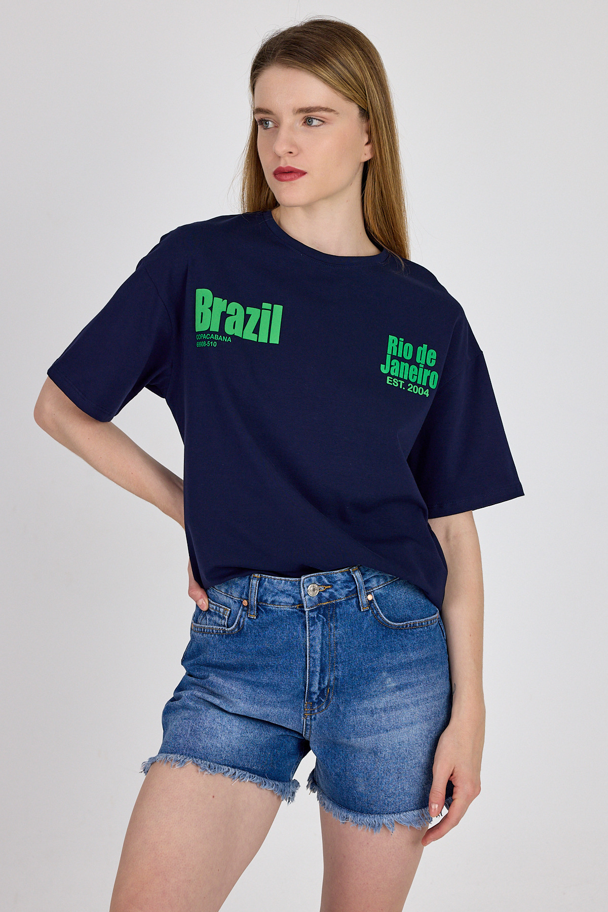 6403 Brazil Yazı Baskılı Tişört Laci - 6