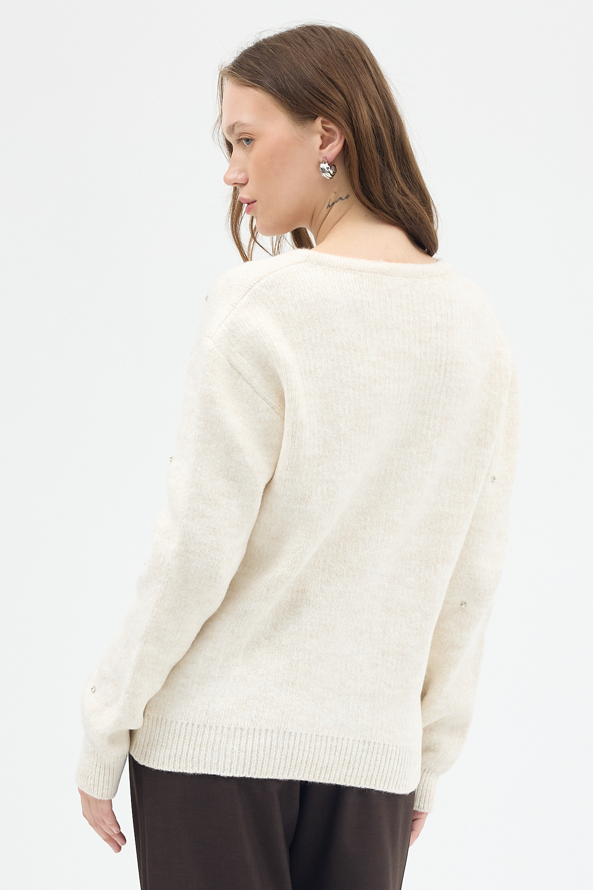 Natural Kadın Fermuarlı Taş Detaylı Triko Hırka 6405 - 5