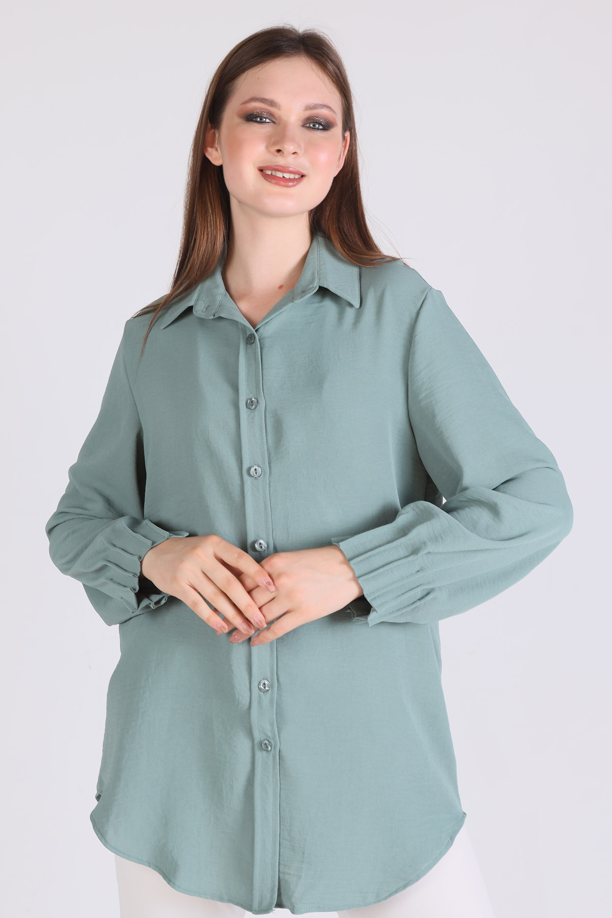 Çağla Kol Drape Detay Gömlek 6454A - 1