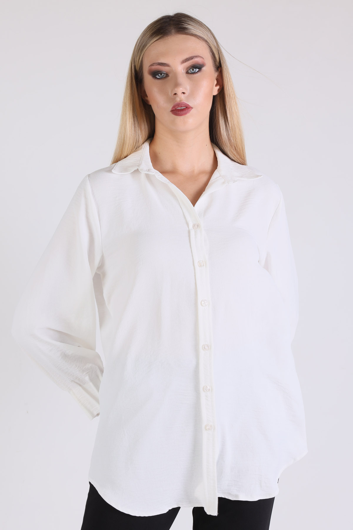Ekru Kol Drape Detay Gömlek 6454A - 1