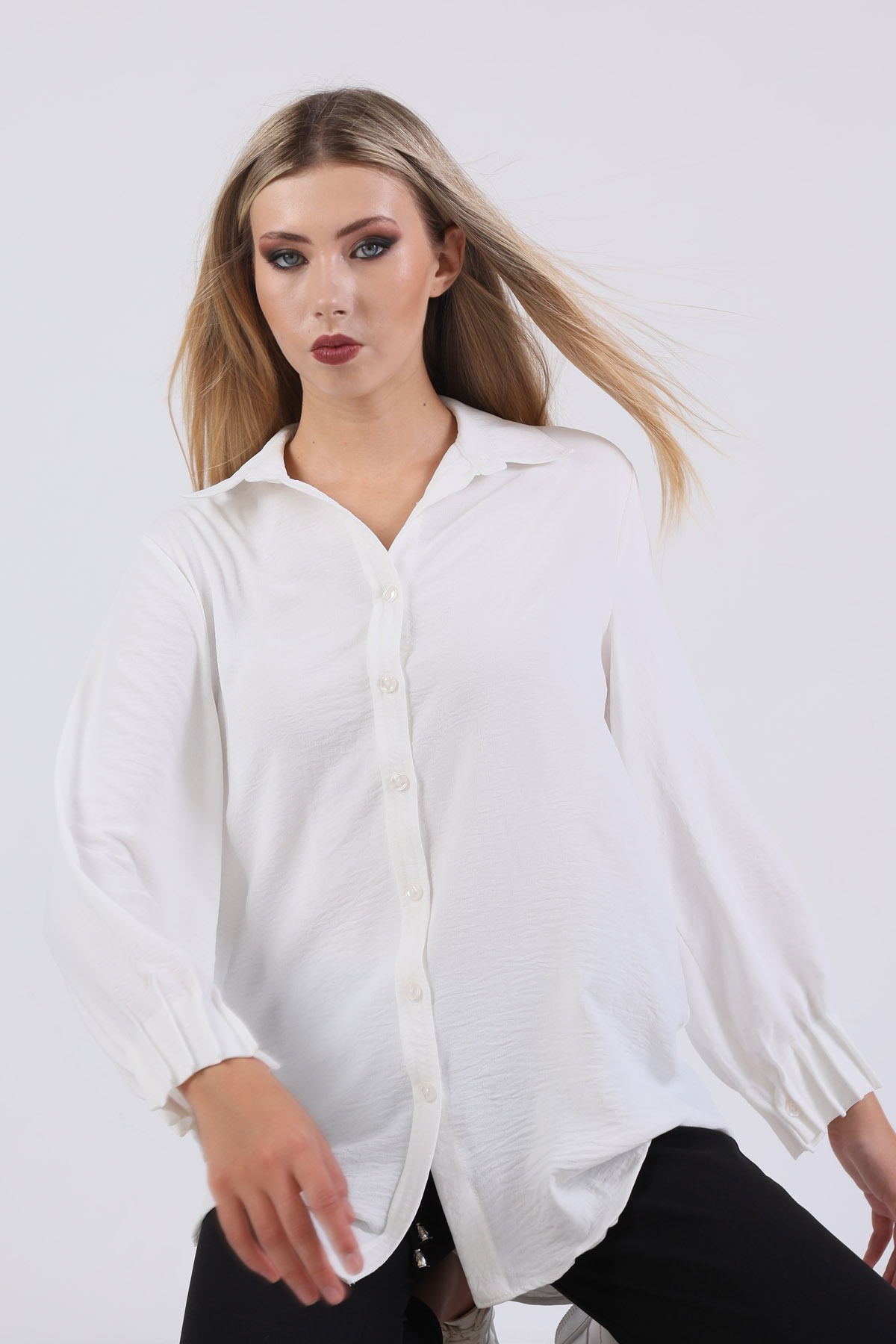 Ekru Kol Drape Detay Gömlek 6454A - 4