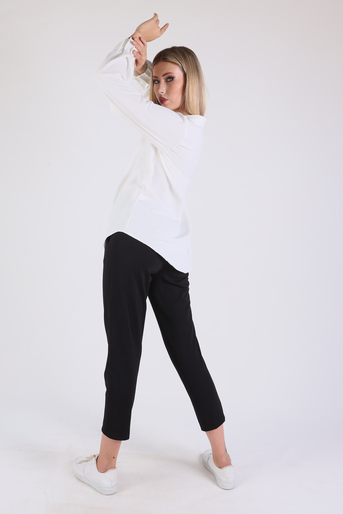 Ekru Kol Drape Detay Gömlek 6454A - 5