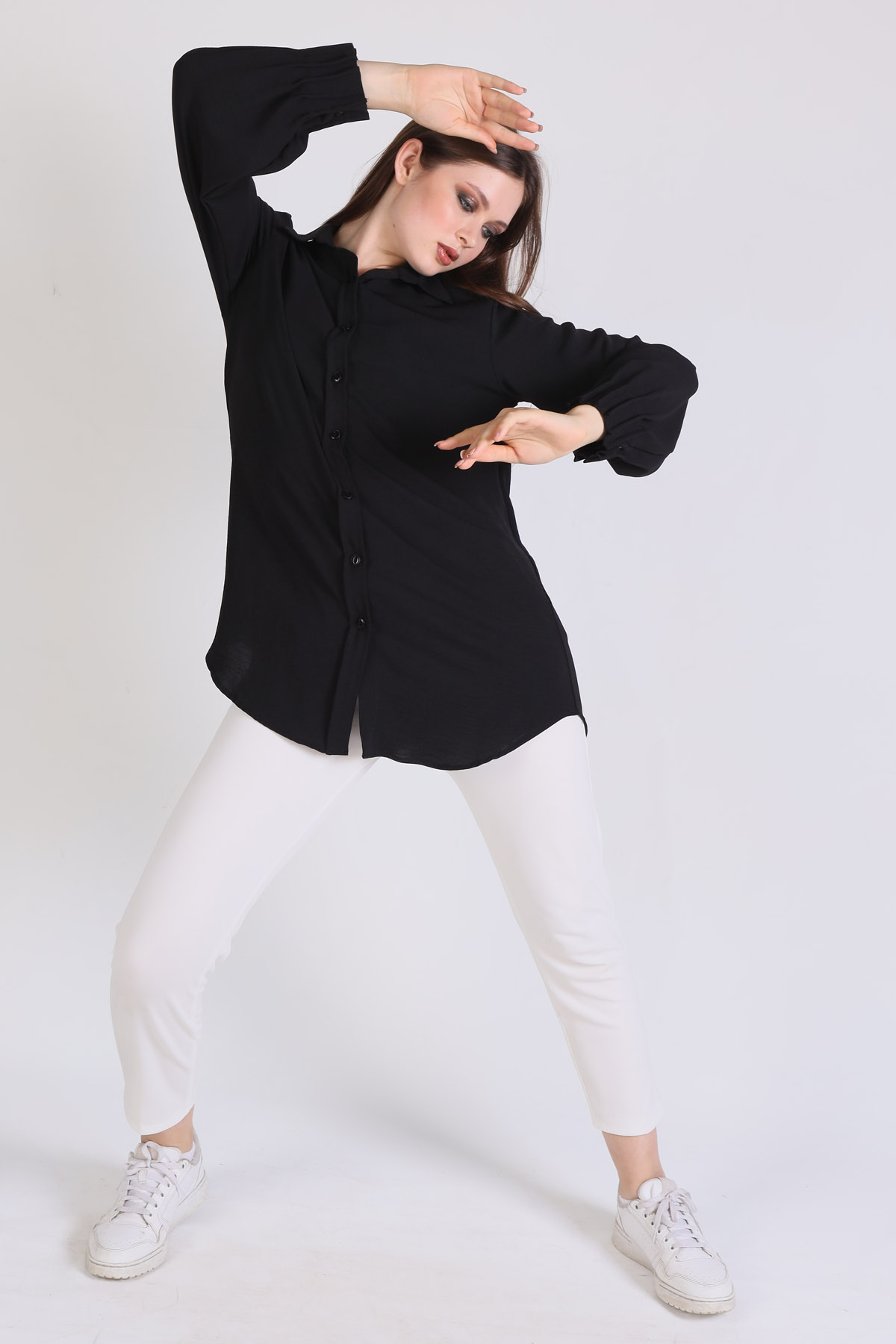 6454A Kol Drape Detay Gömlek Siyah - 3