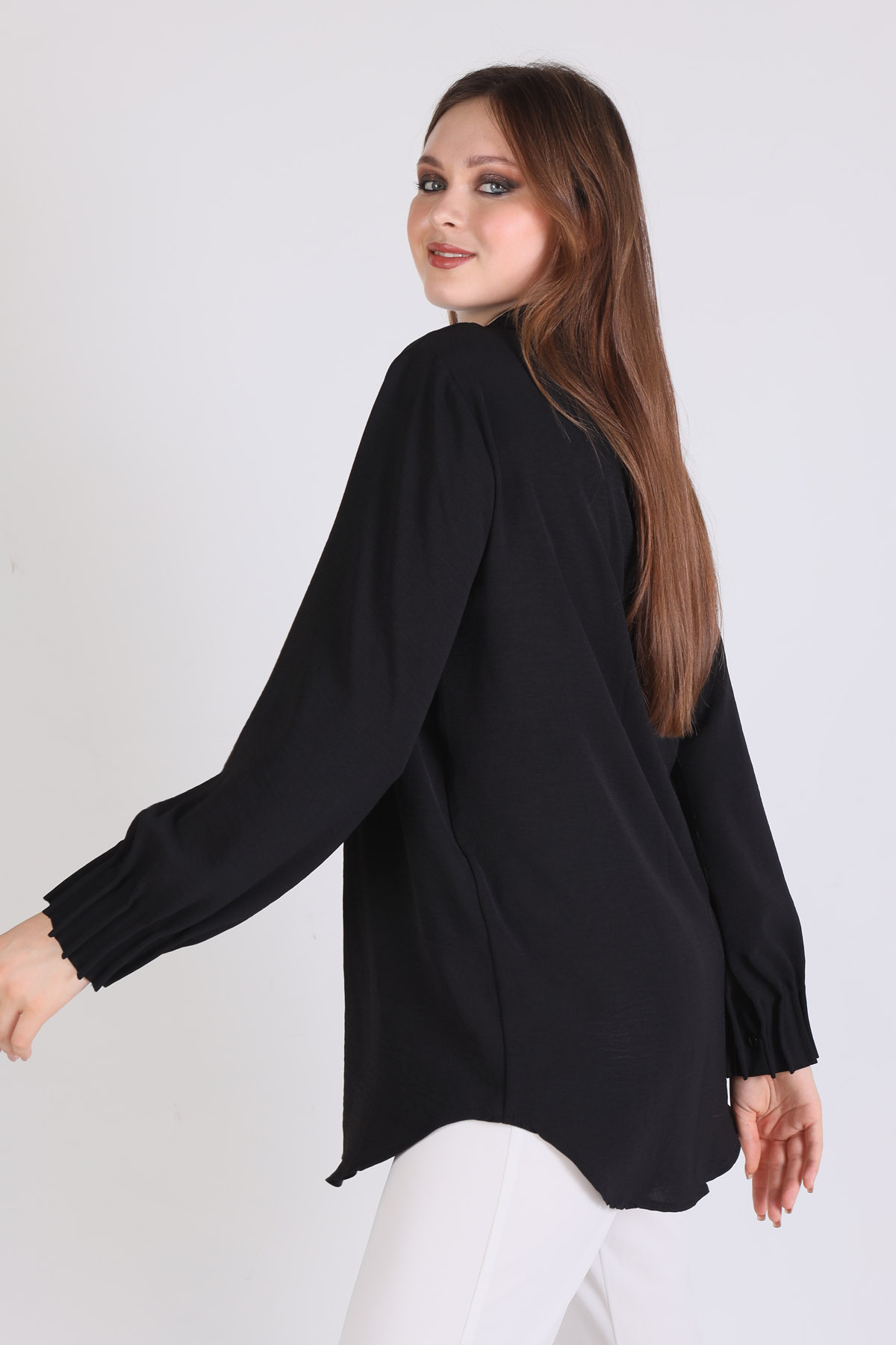 Siyah Kol Drape Detay Gömlek 6454A - 4