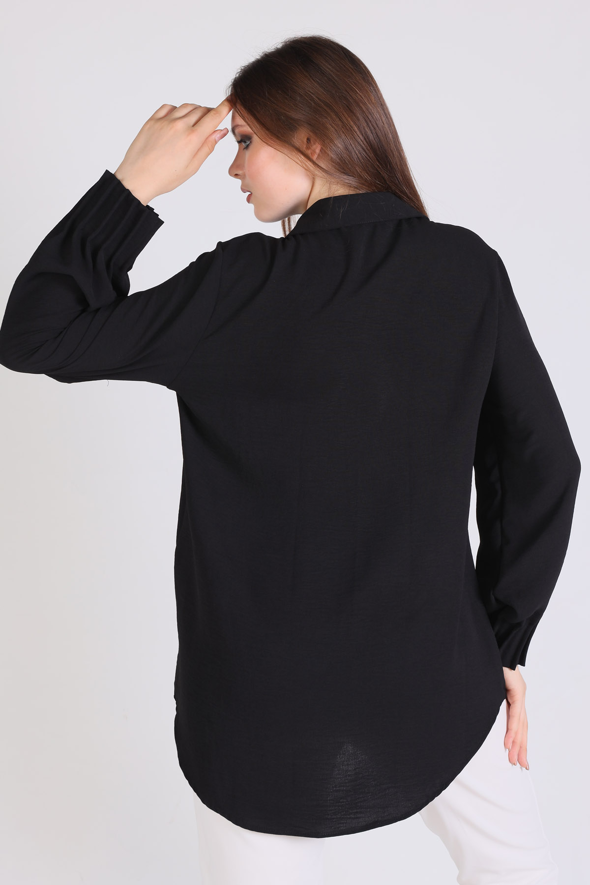Siyah Kol Drape Detay Gömlek 6454A - 5
