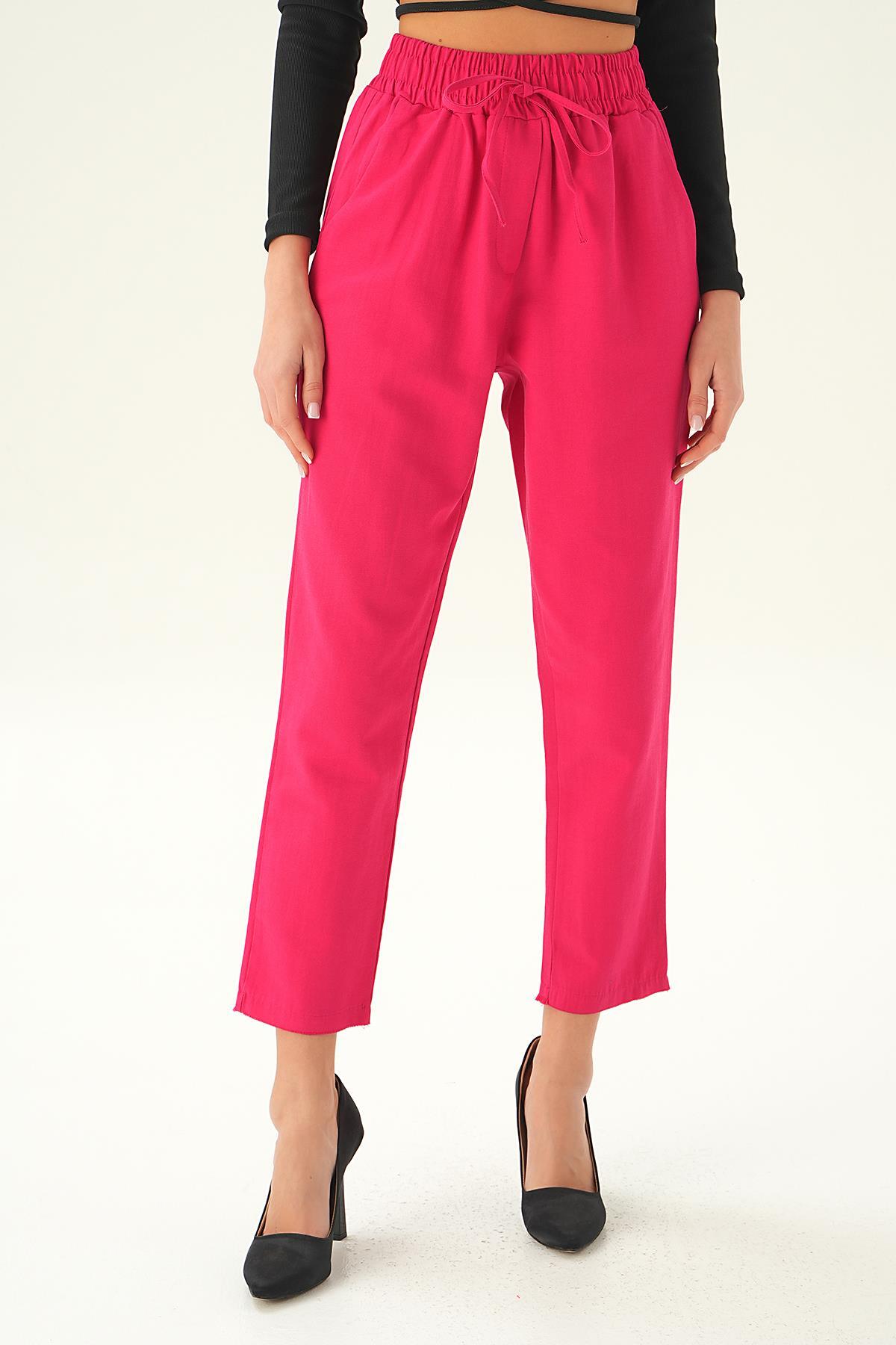Fuşya Bel Bağcıklı Paça Püskül Pantolon 6521A - 2
