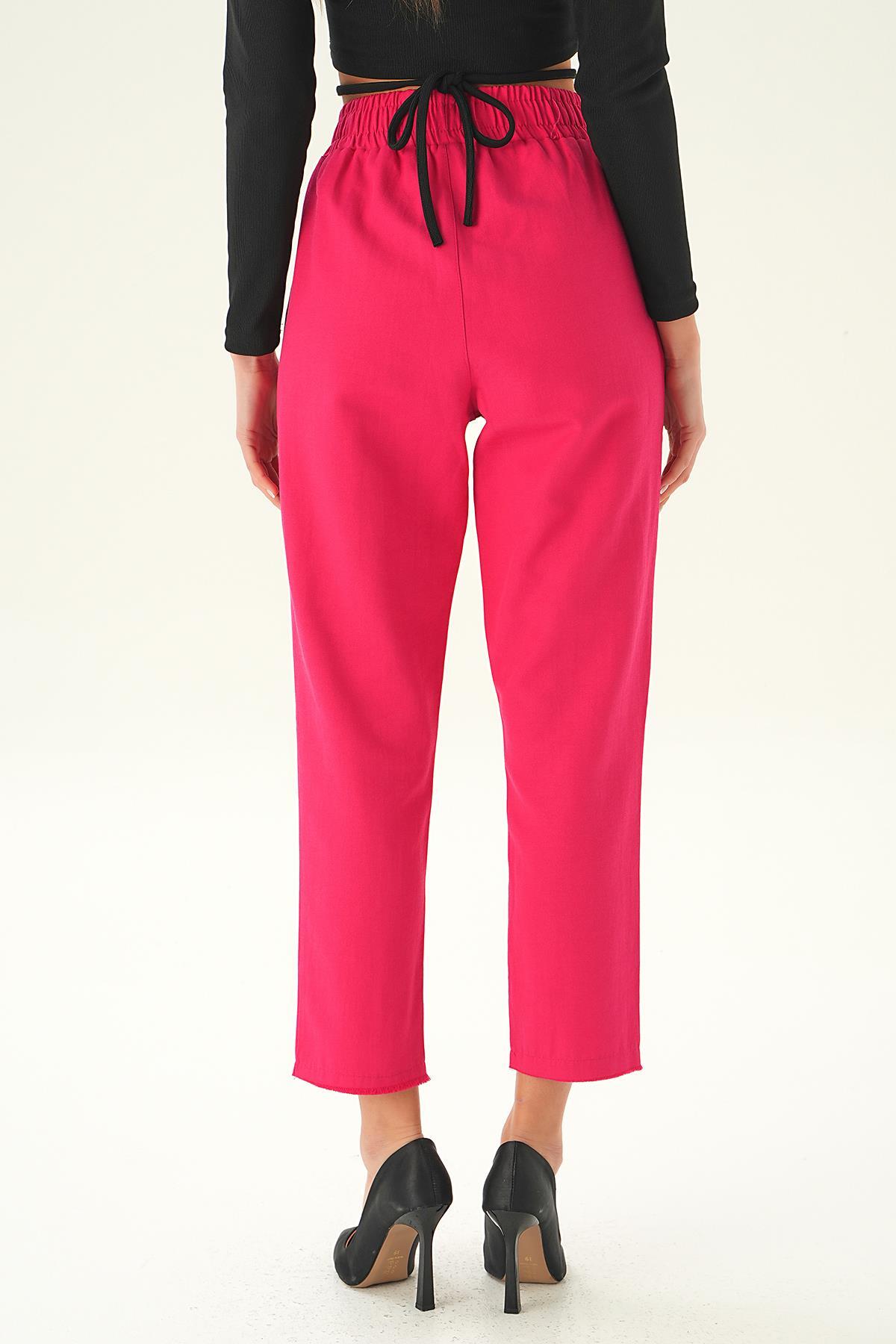 Fuşya Bel Bağcıklı Paça Püskül Pantolon 6521A - 4