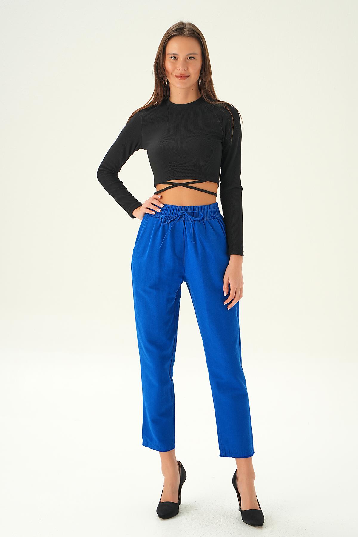 Saks Bel Bağcıklı Paça Püskül Pantolon 6521A 