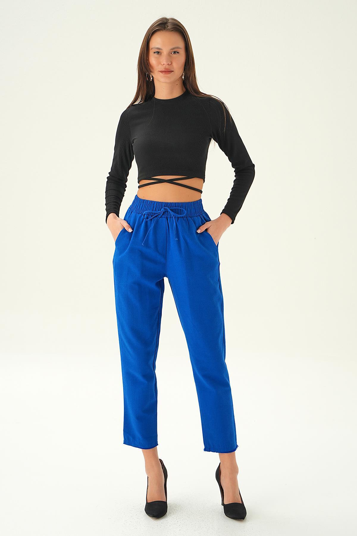 Saks Bel Bağcıklı Paça Püskül Pantolon 6521A - 6