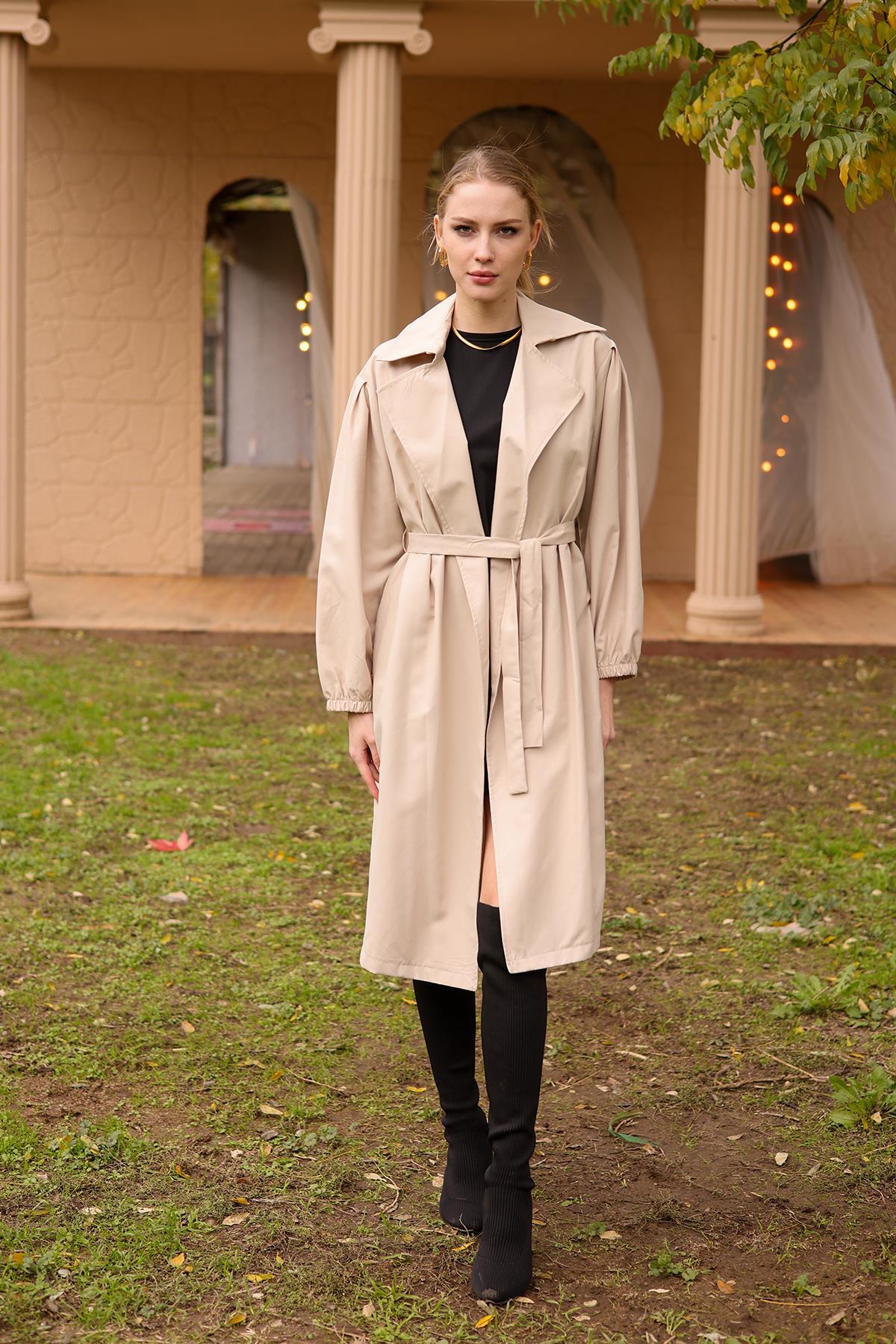 6528-1 Balon Kol Trençkot Bej - 2