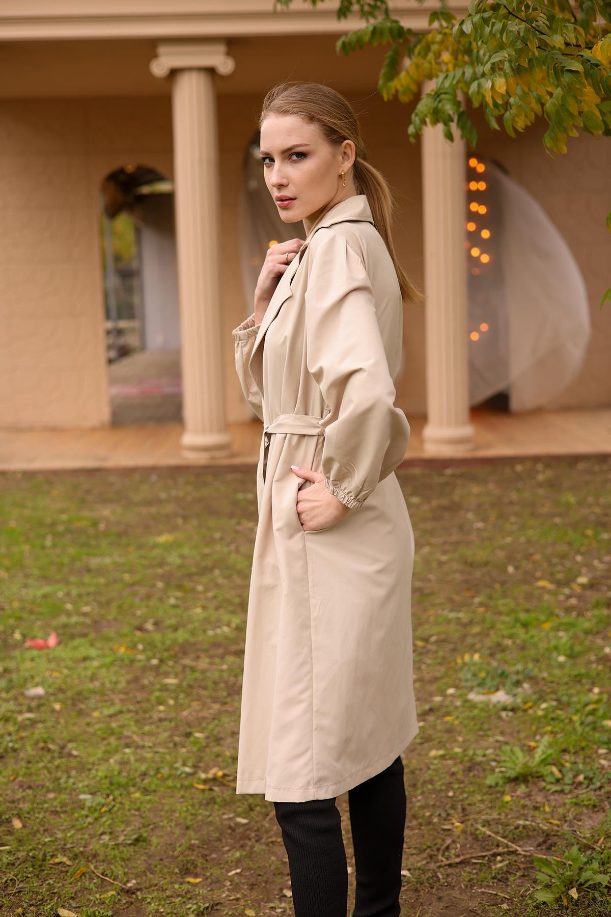 6528-1 Balon Kol Trençkot Bej - 5