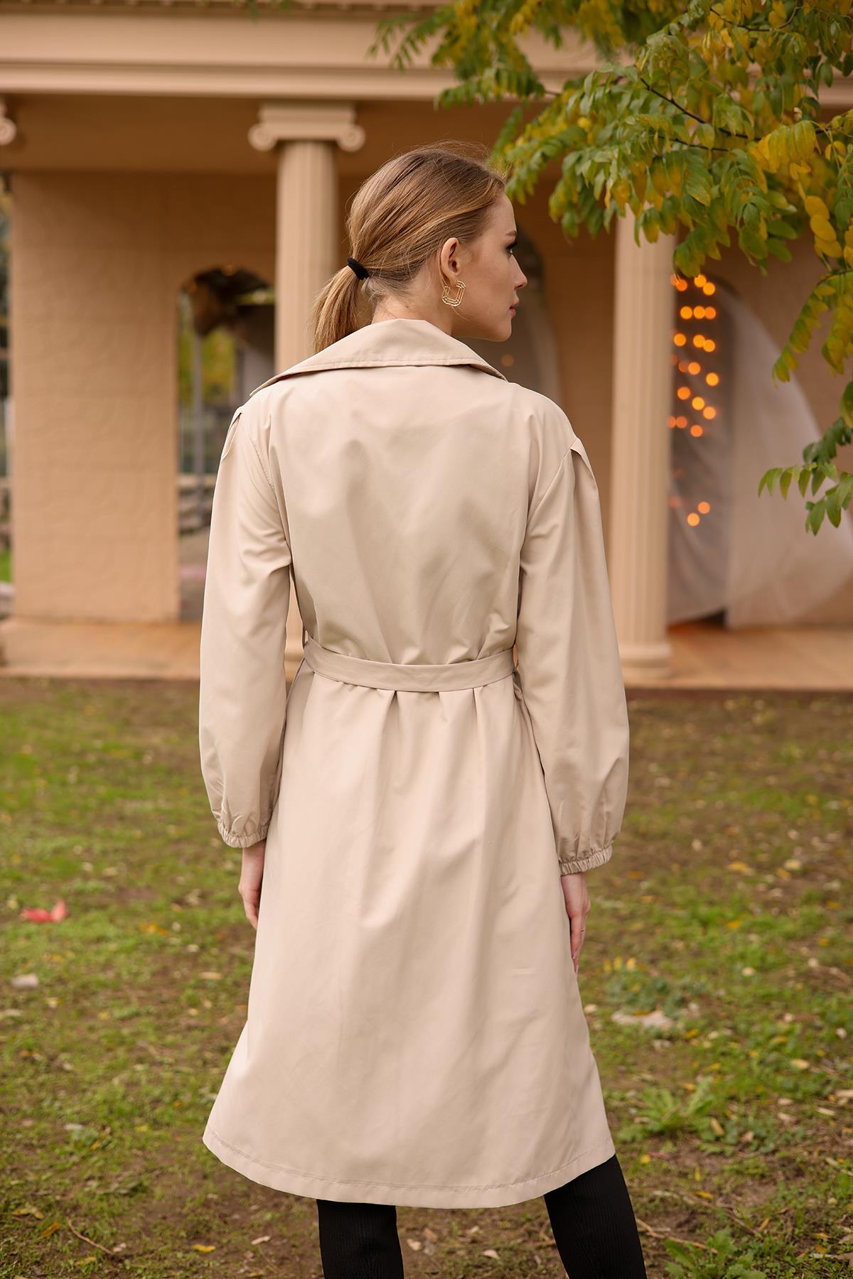 6528-1 Balon Kol Trençkot Bej - 6