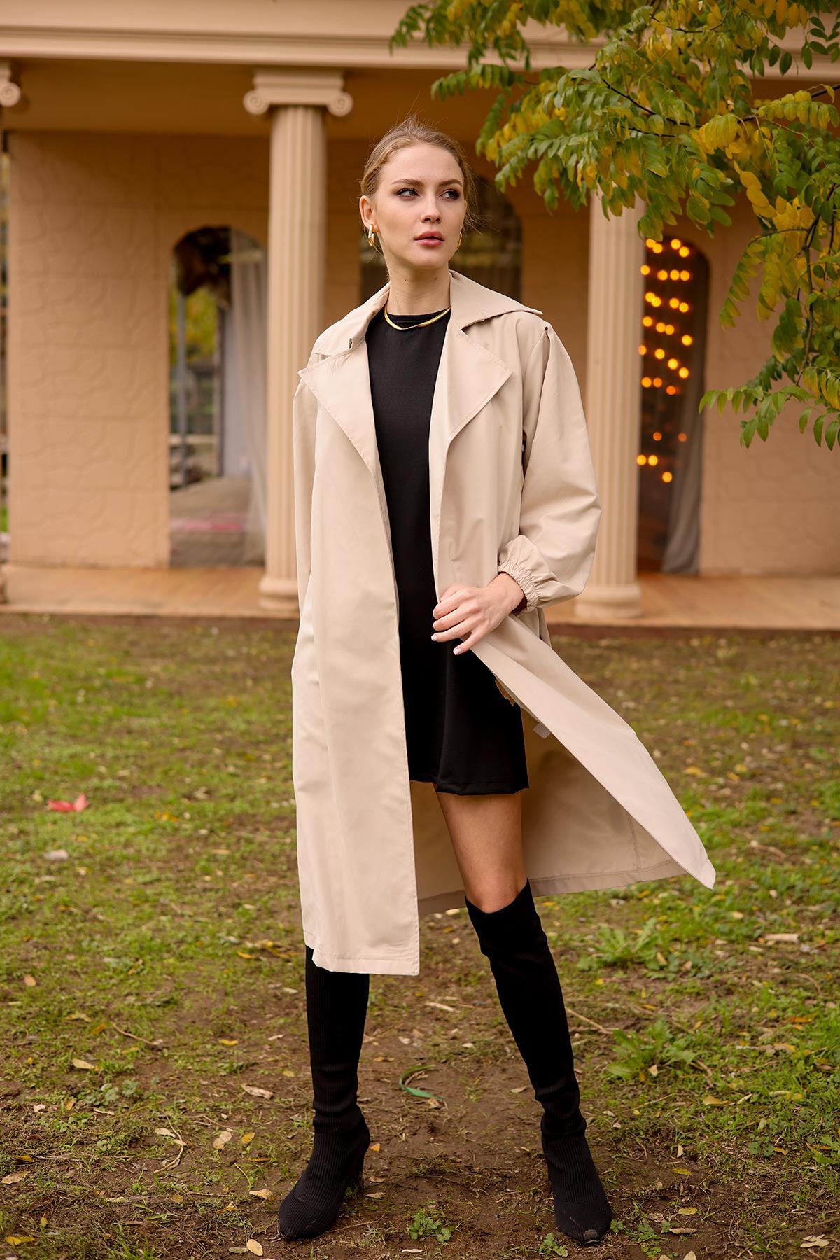 Bej Balon Kol Trençkot 6528-1 - 1