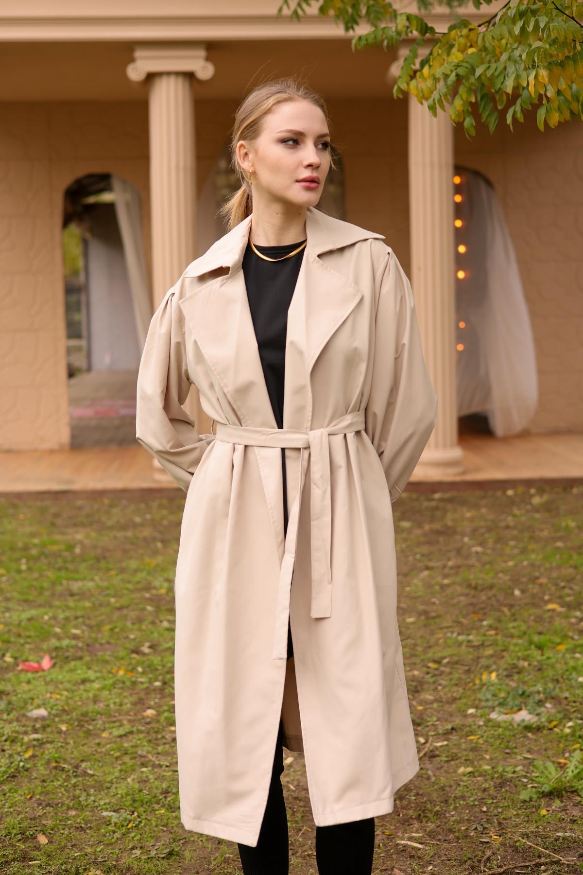 Bej Balon Kol Trençkot 6528-1 - 3