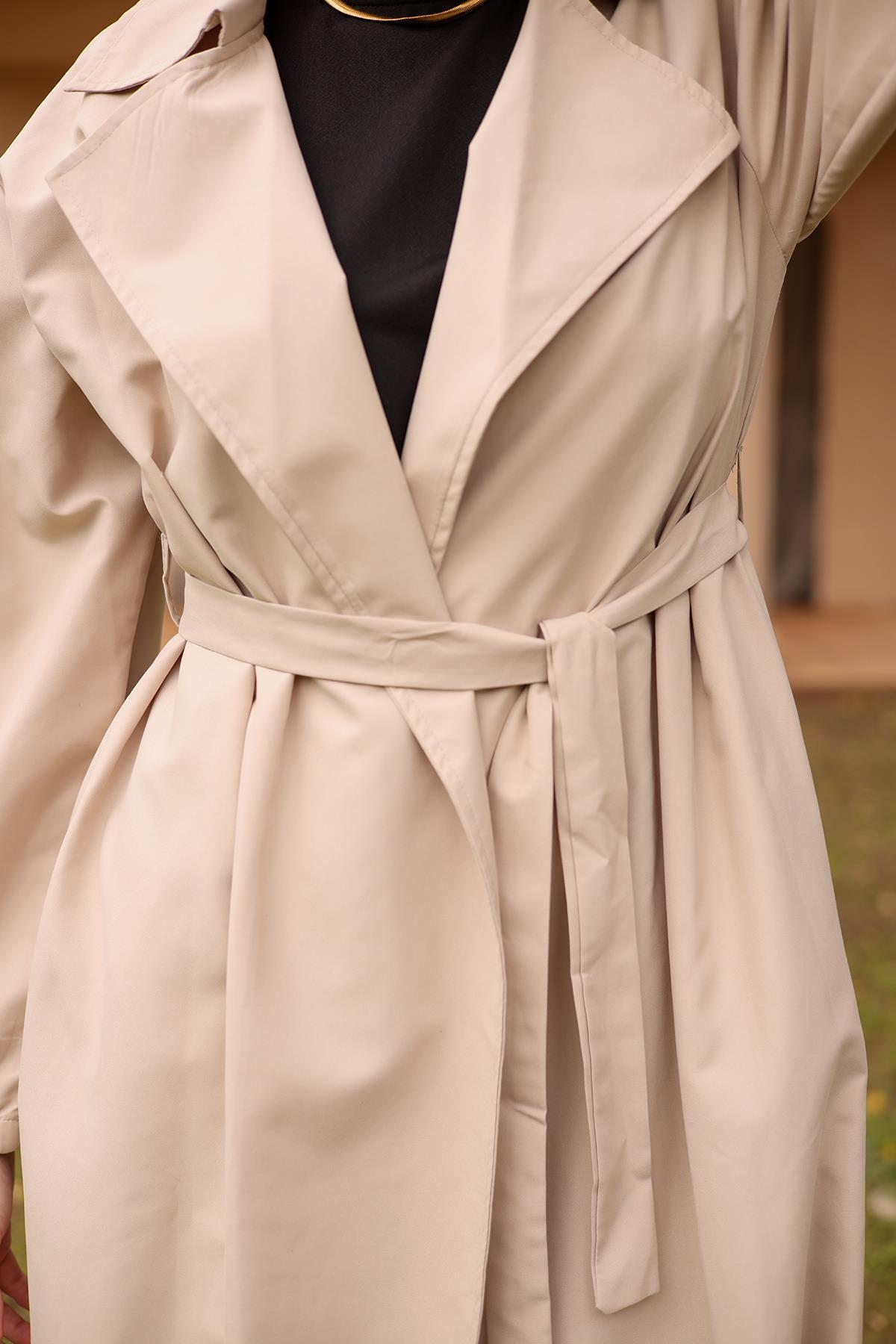 Bej Balon Kol Trençkot 6528-1 - 4