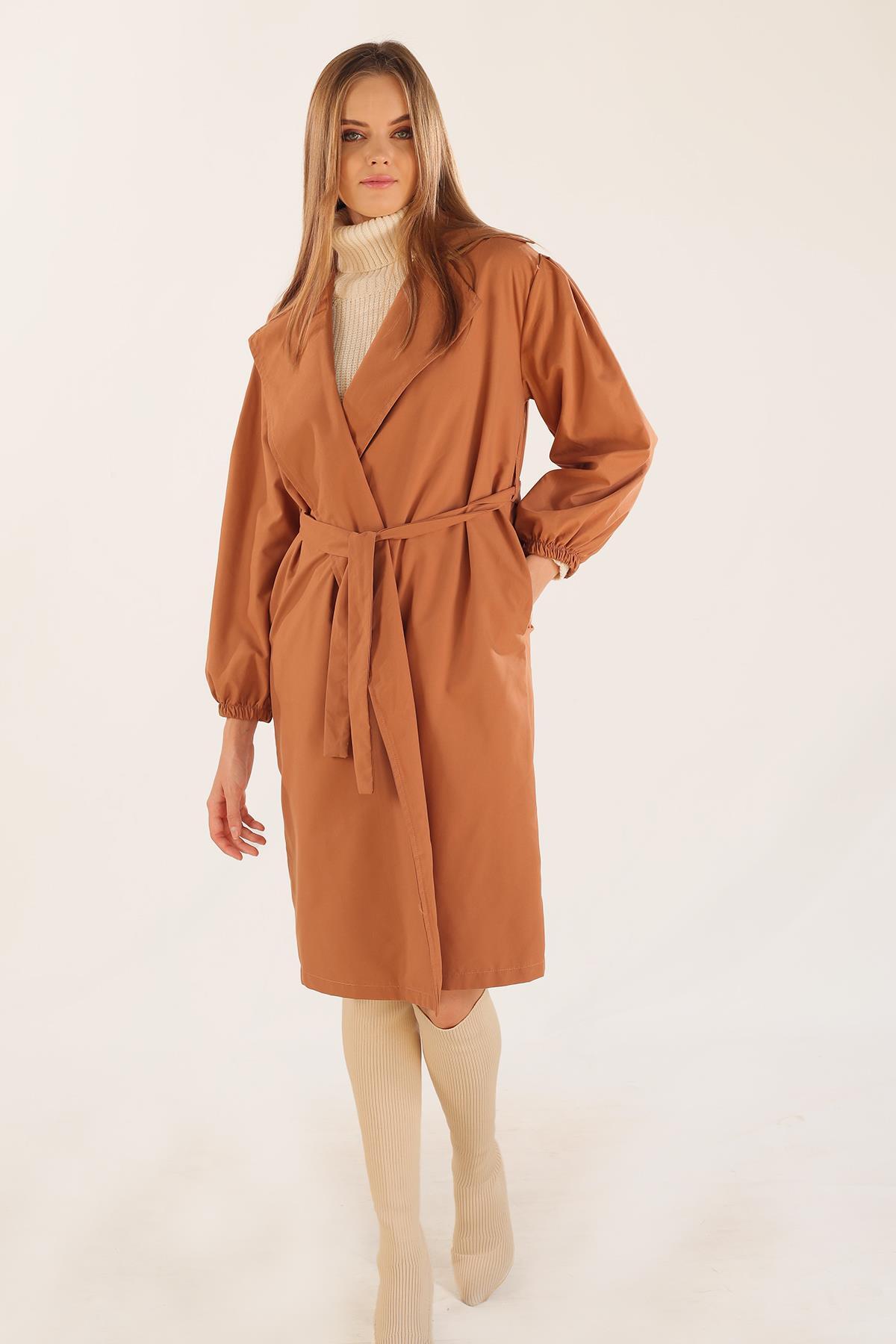 6528-1 Balon Kol Trençkot Camel - 3