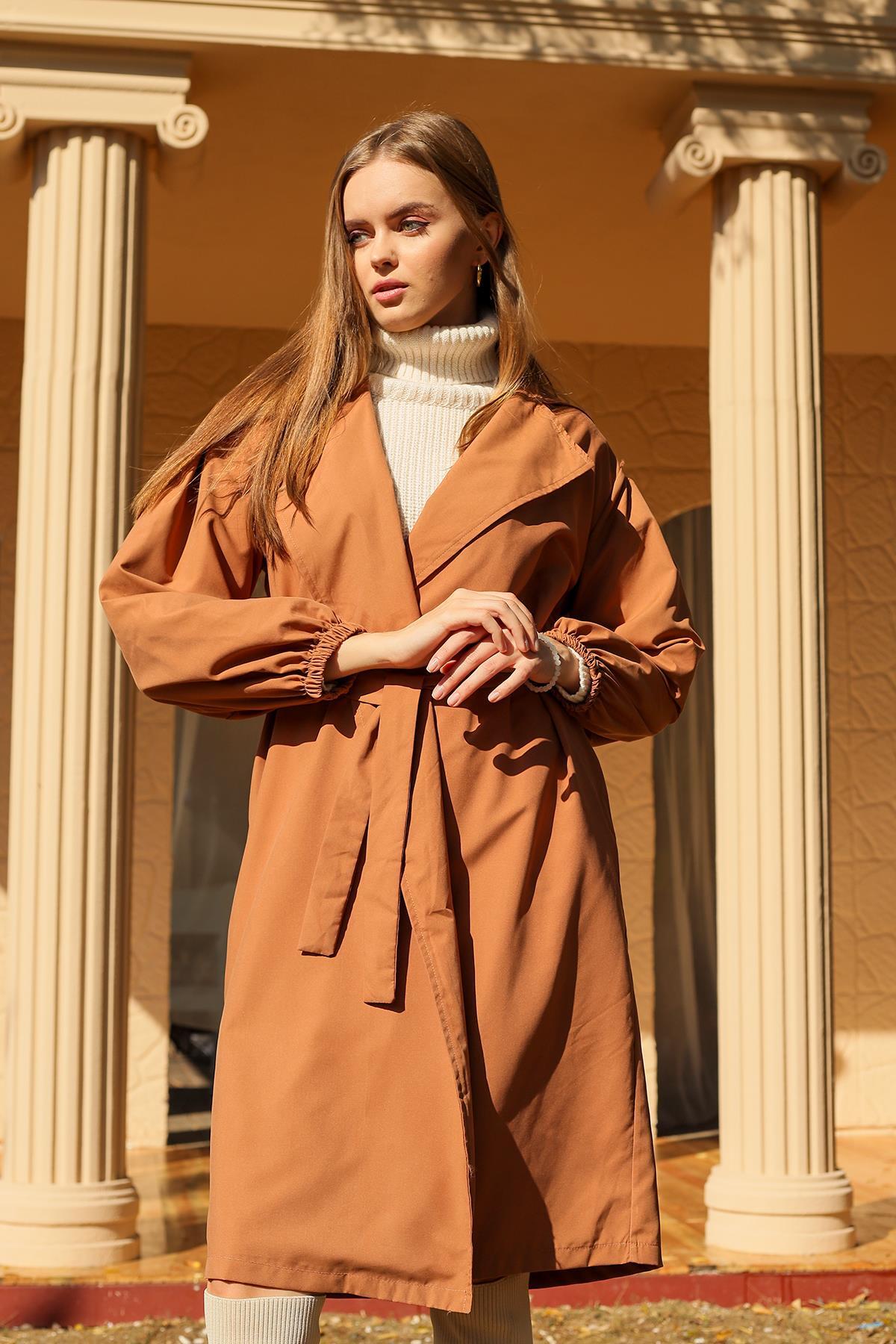 6528-1 Balon Kol Trençkot Camel - 7