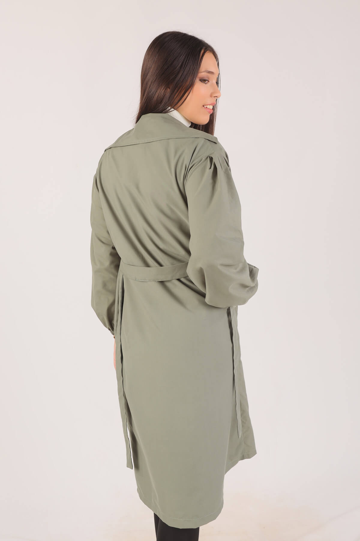 Haki Balon Kol Trençkot 6528-1 - 2