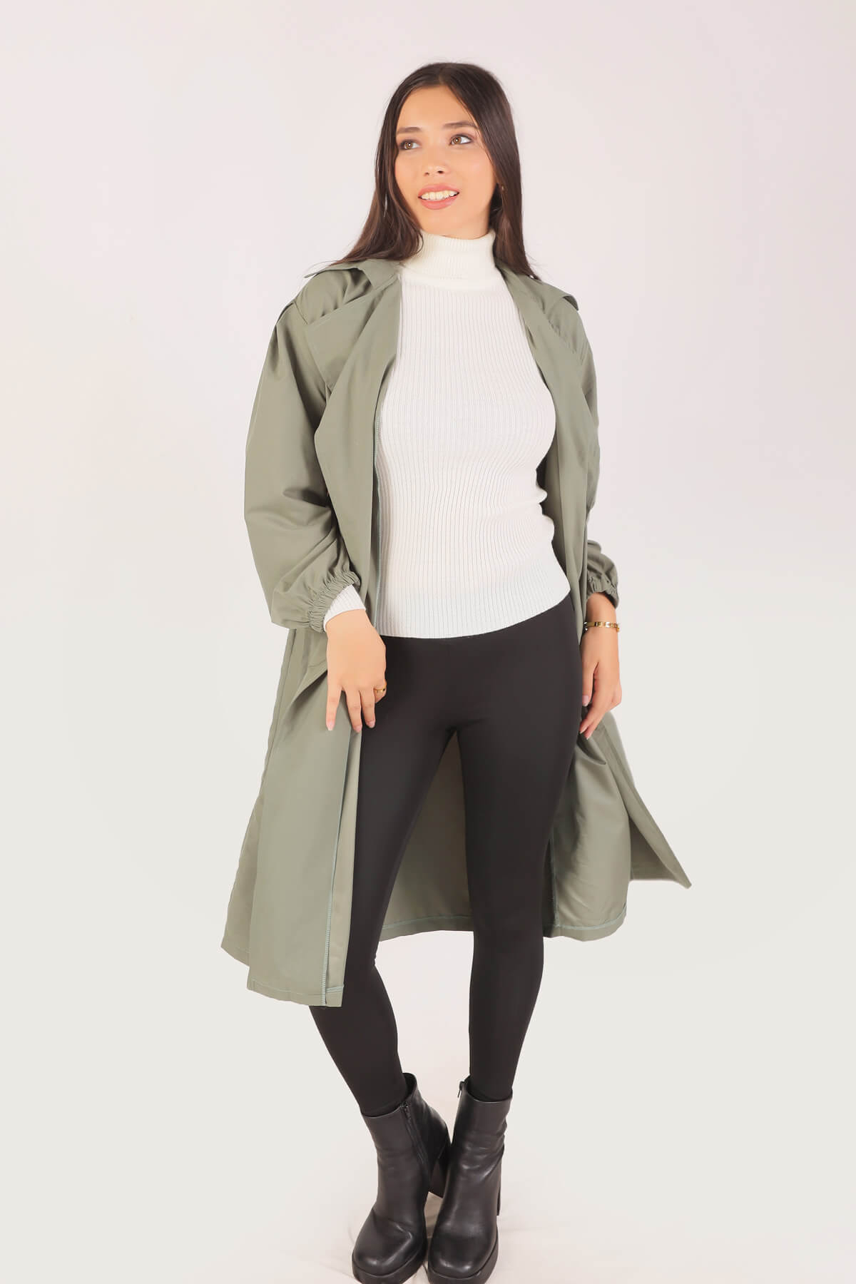 Haki Balon Kol Trençkot 6528-1 - 3