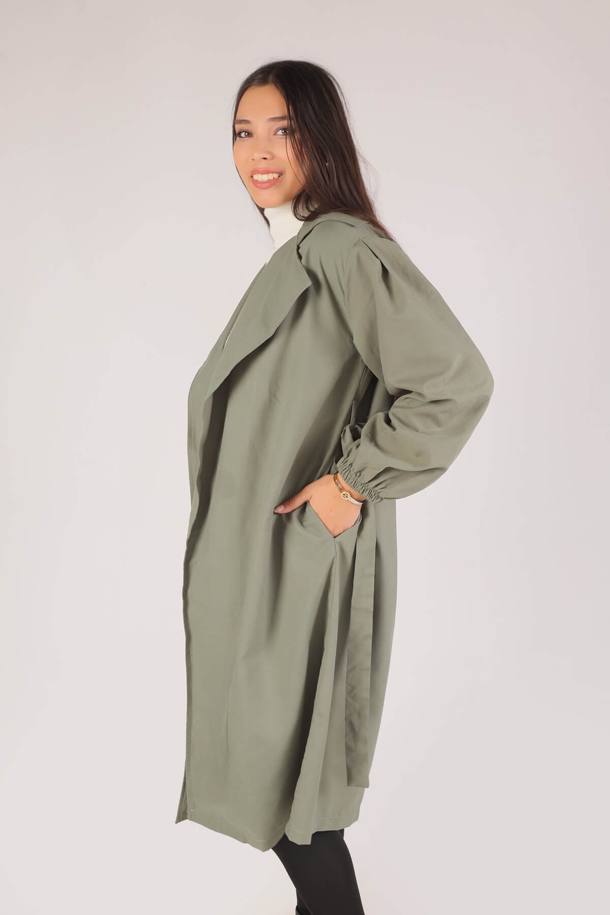 Haki Balon Kol Trençkot 6528-1 - 4