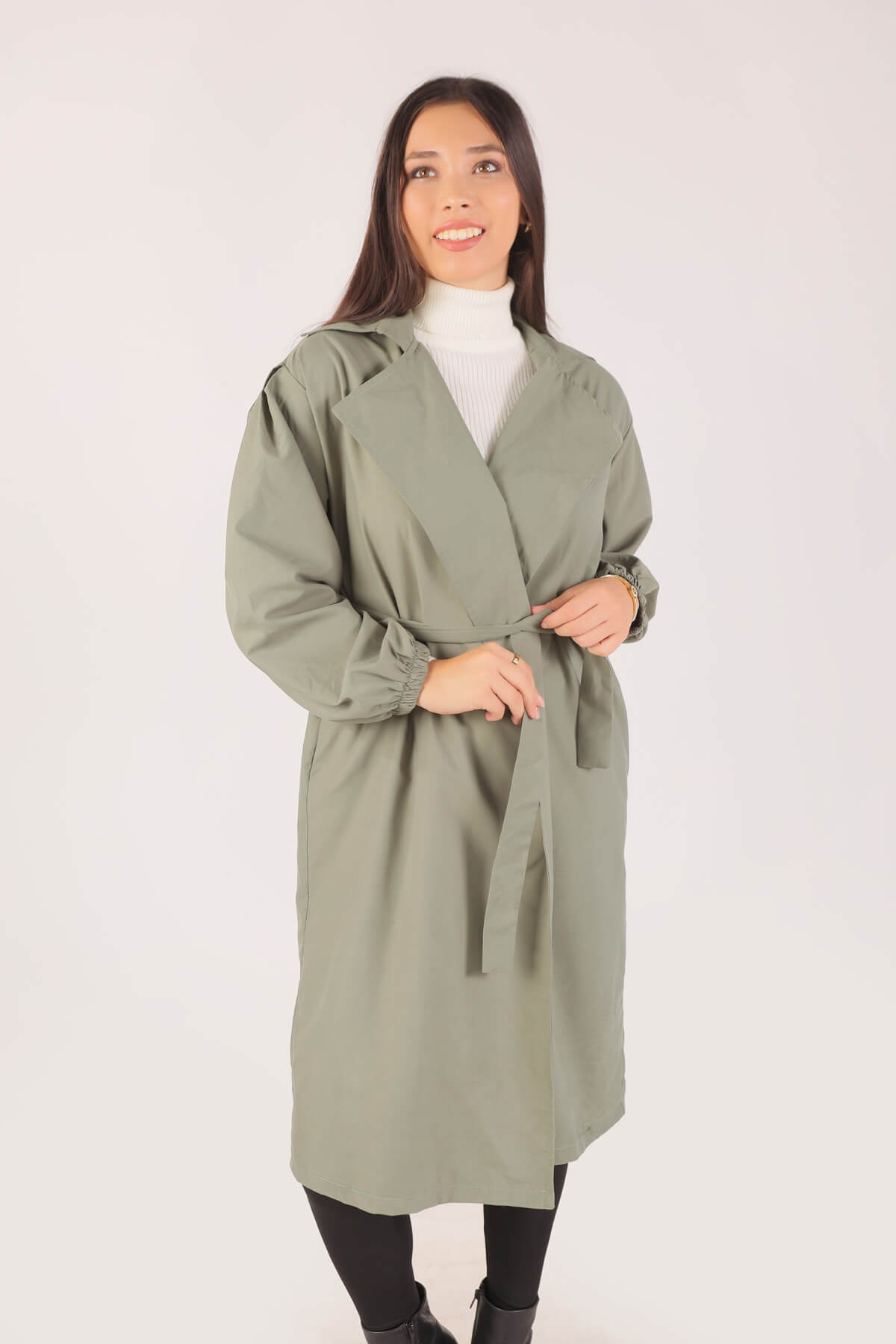 Haki Balon Kol Trençkot 6528-1 - 5