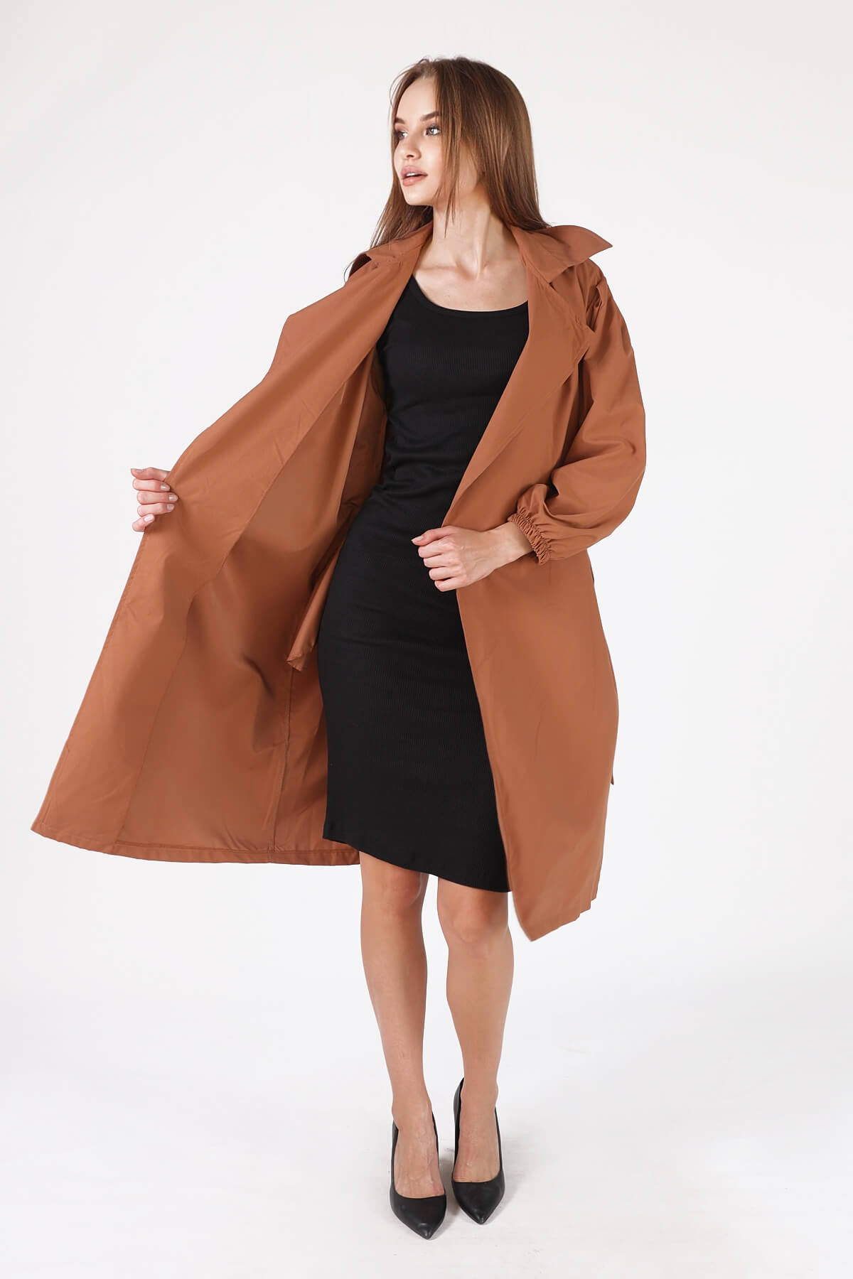 6528-1 Balon Kol Trençkot Kahve - 4