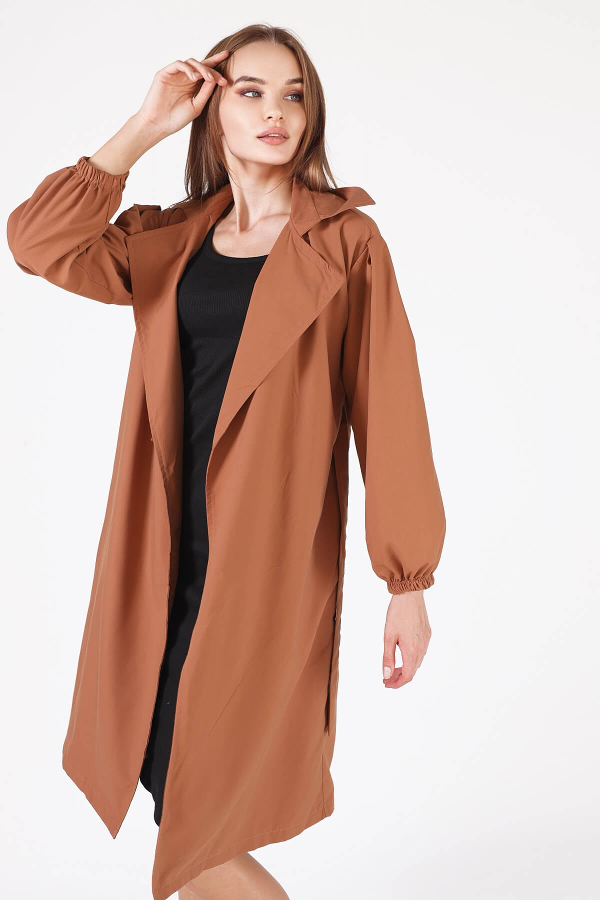 Kahve Balon Kol Trençkot 6528-1 - 2