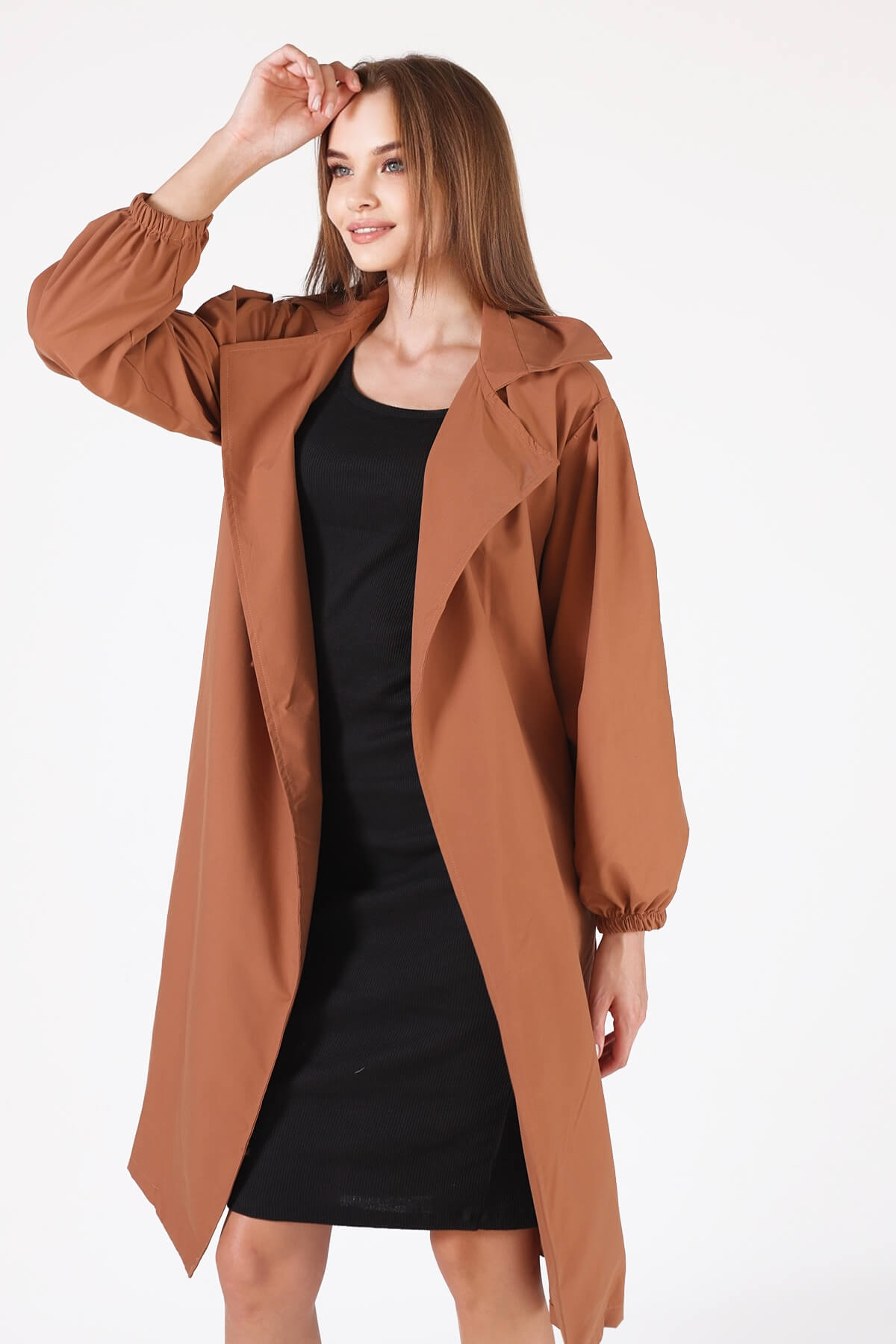 Kahve Balon Kol Trençkot 6528-1 - 3