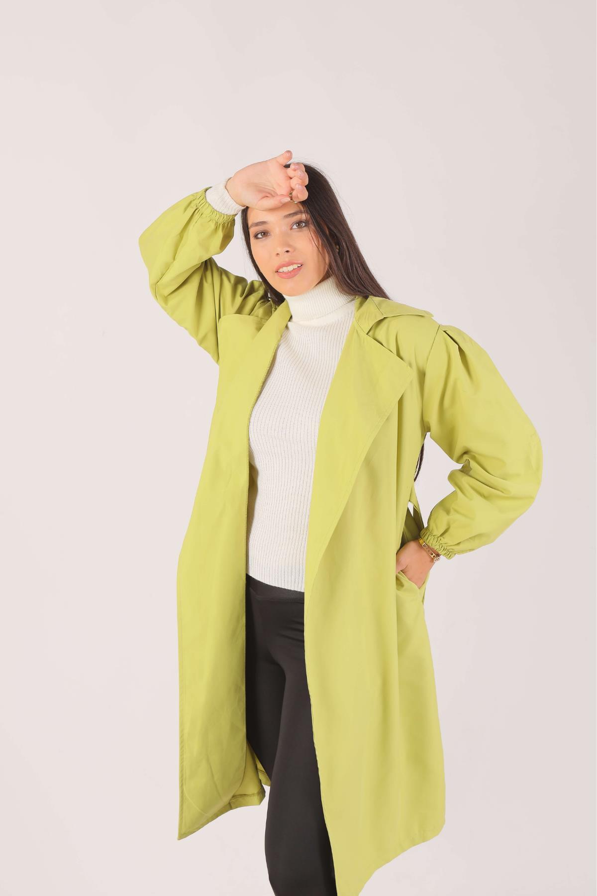 6528-1 Balon Kol Trençkot Olive Yeşili - 2