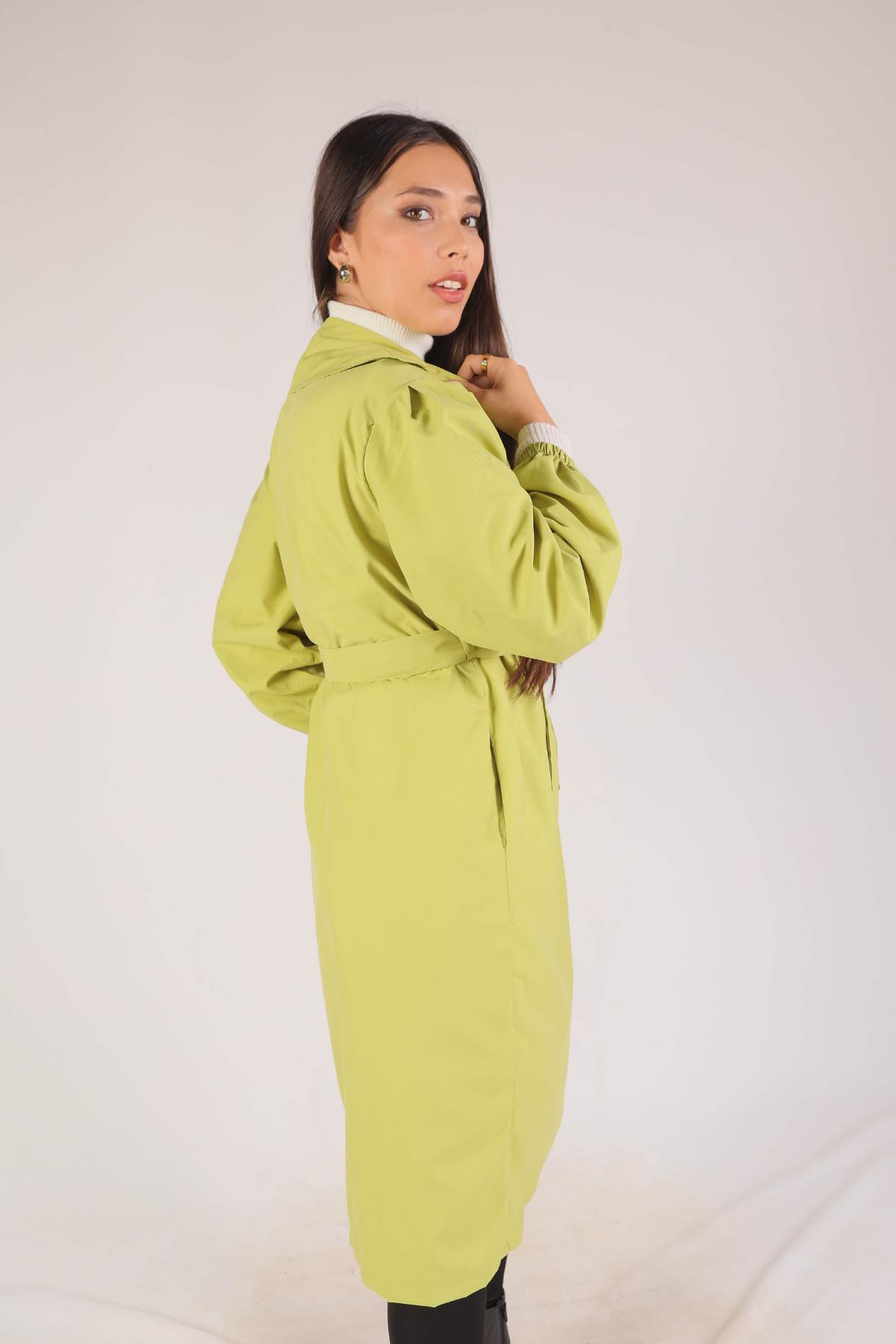 6528-1 Balon Kol Trençkot Olive Yeşili - 3