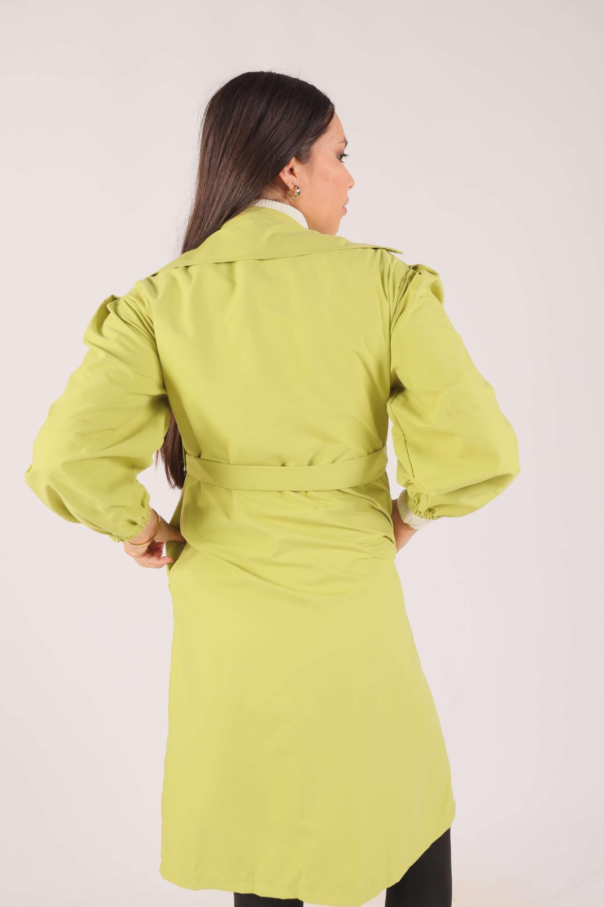 6528-1 Balon Kol Trençkot Olive Yeşili - 4