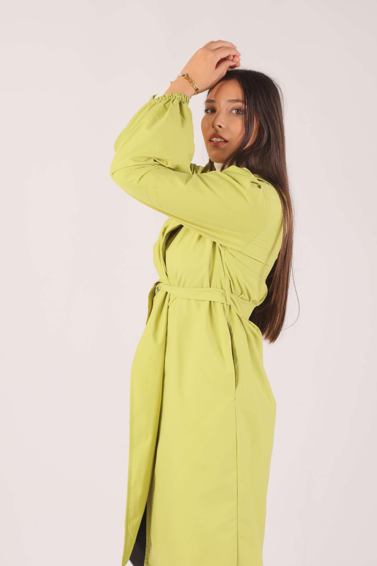 Olive Yeşili Balon Kol Trençkot 6528-1 - 5