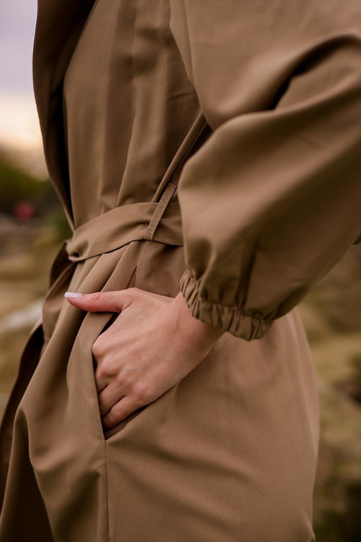 6528-1 Balon Kol Trençkot Vizon - 7