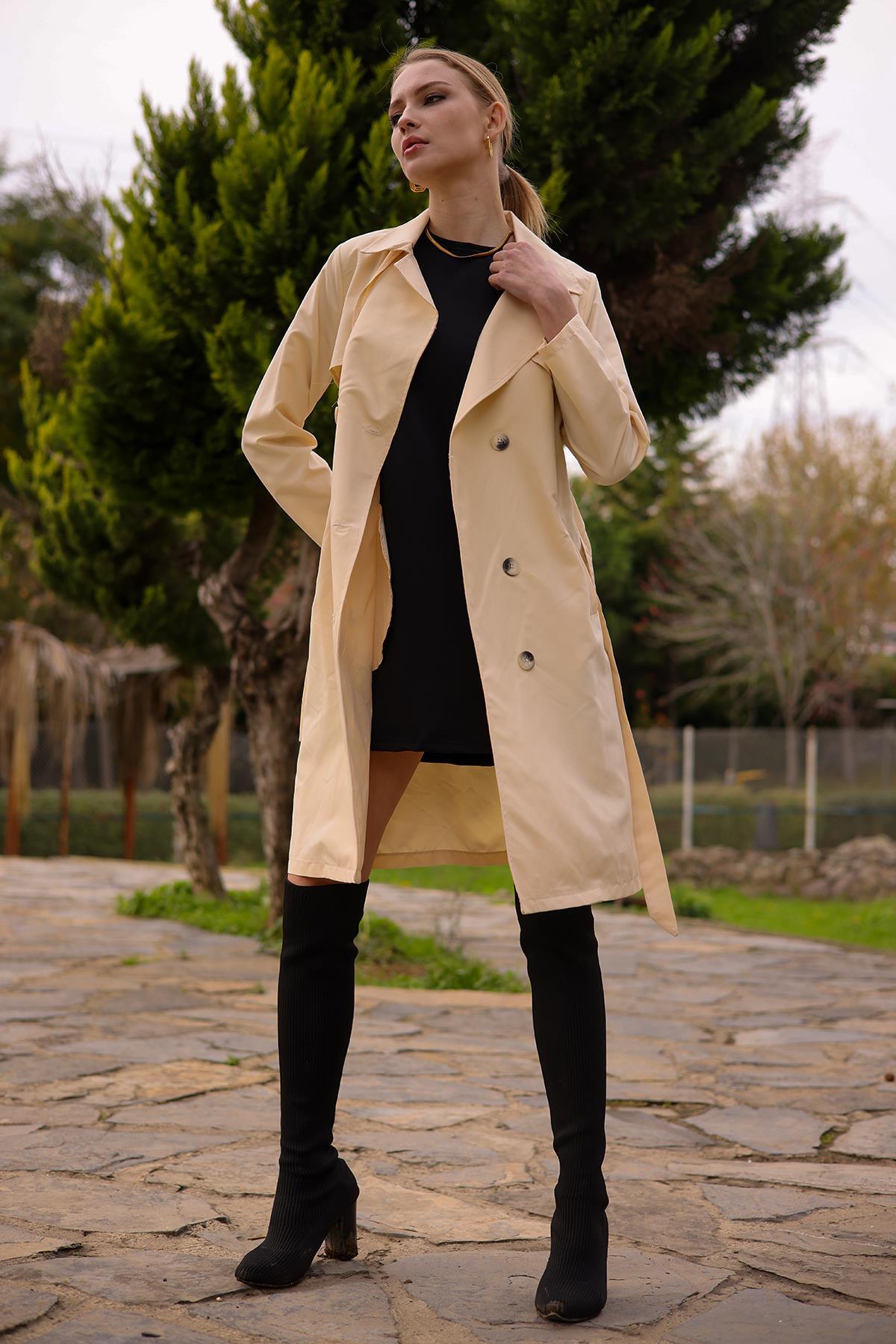 Taş Parçalı Düğmeli Trençkot 6531-1 - 1