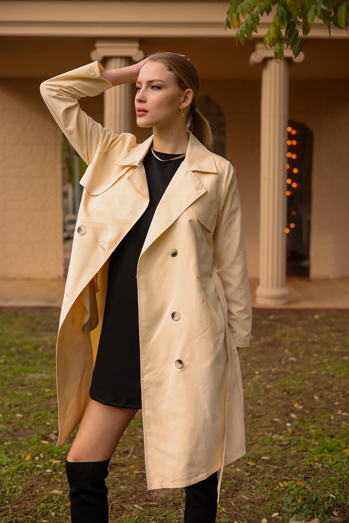 Taş Parçalı Düğmeli Trençkot 6531-1 - 3