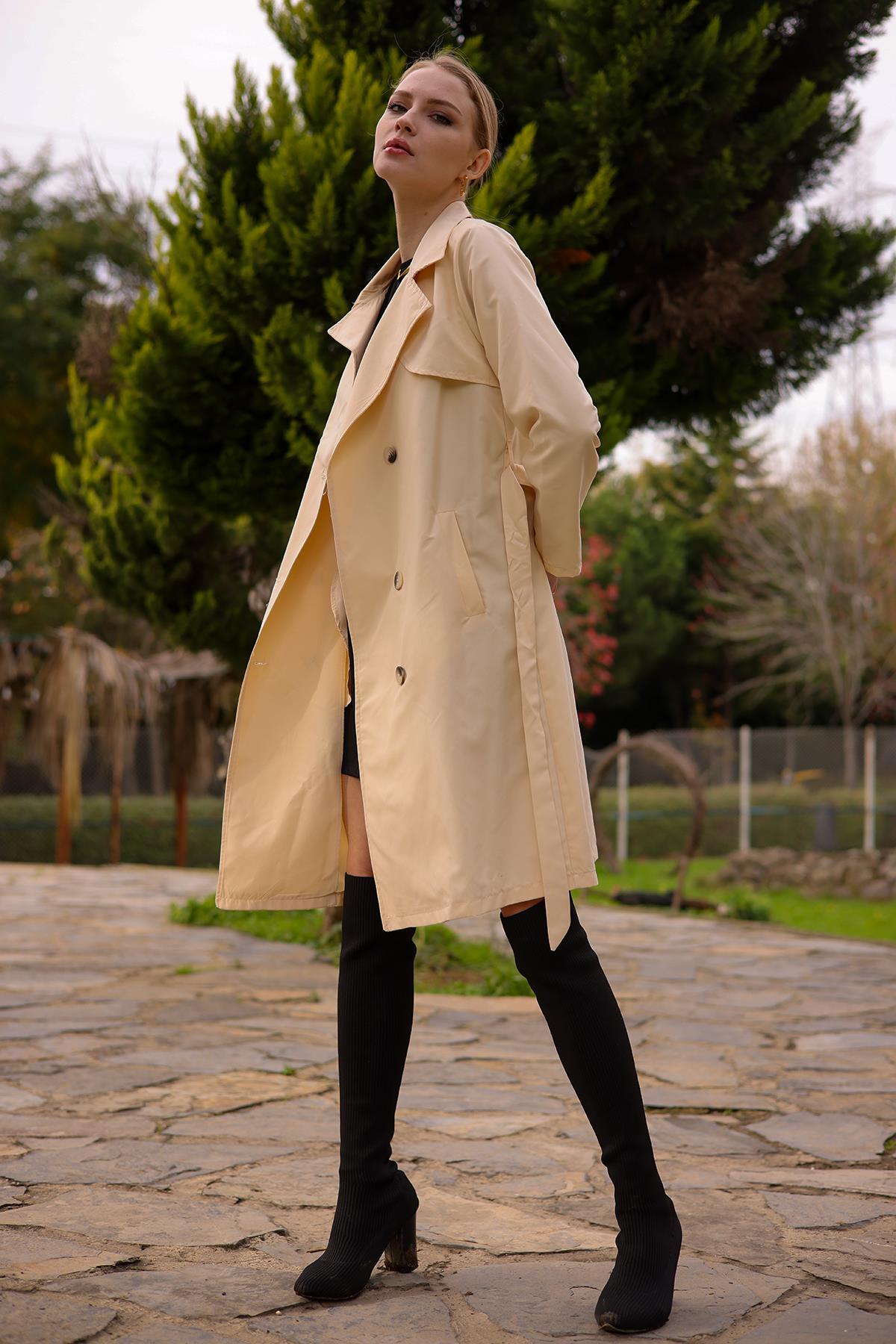 Taş Parçalı Düğmeli Trençkot 6531-1 - 5